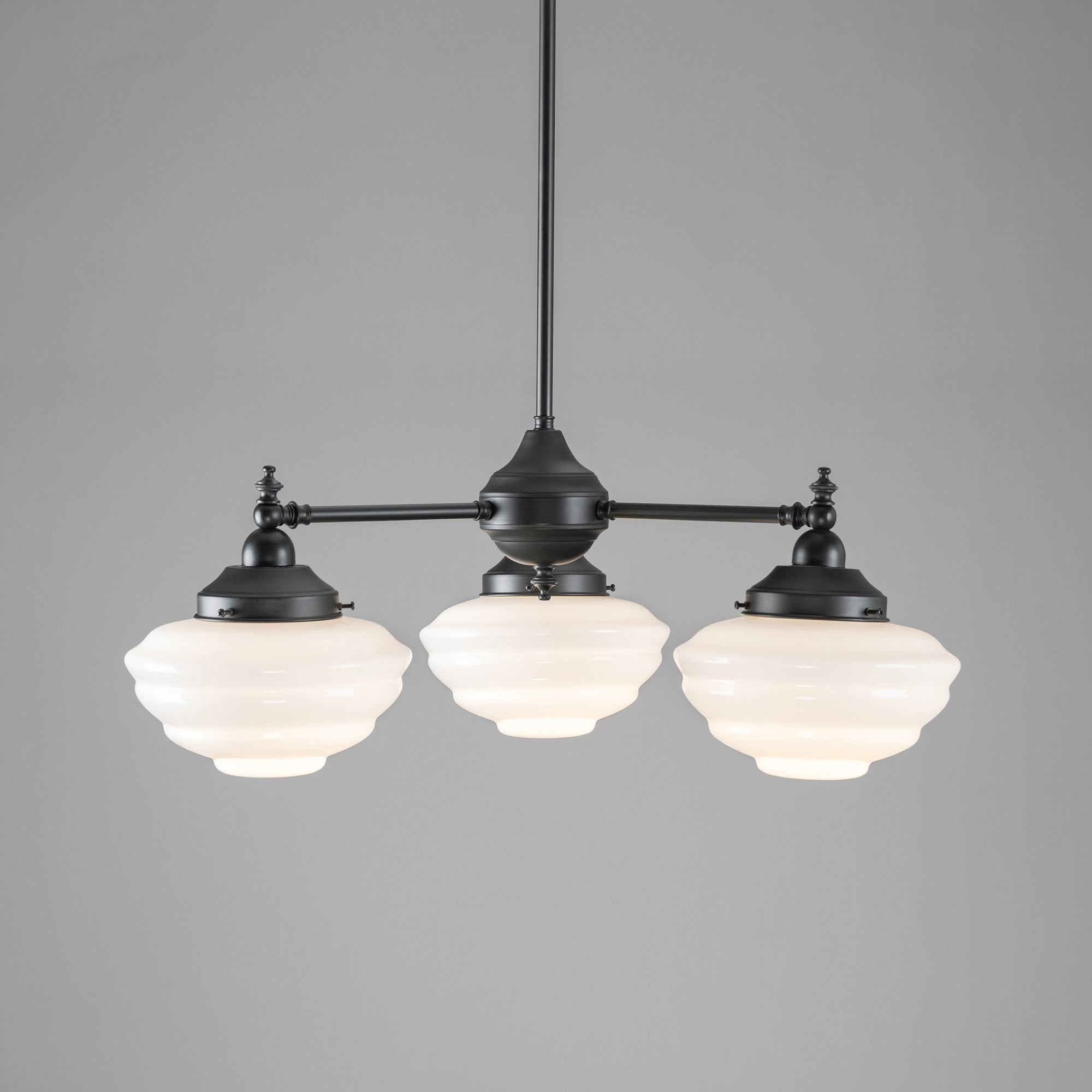 Bentleigh 3 Light Pendant Arms Down With Cannes Opal Gloss Shades