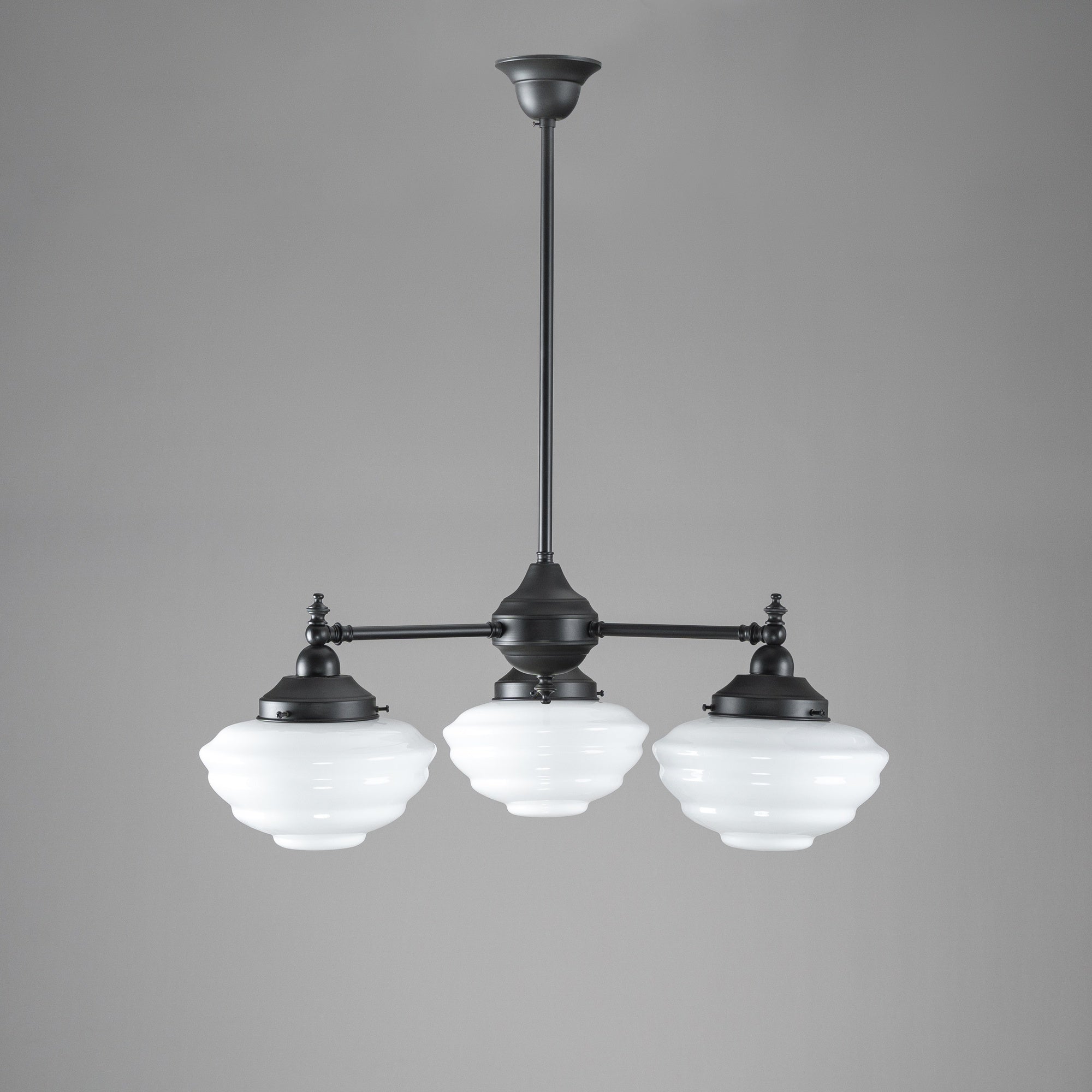 Bentleigh 3 Light Pendant Arms Down With Cannes Opal Gloss Shades