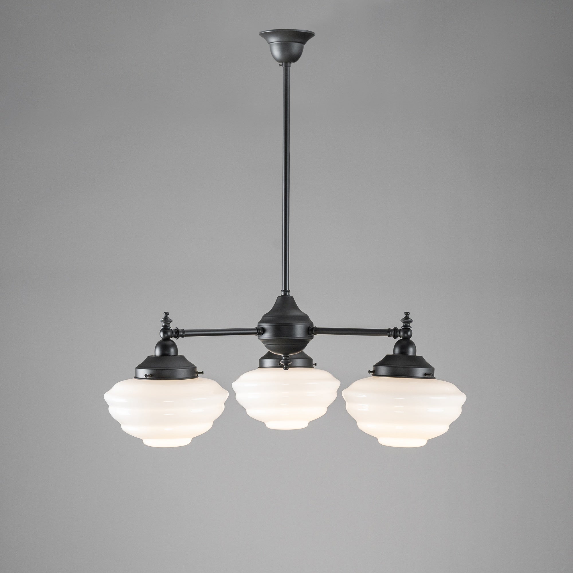 Bentleigh 3 Light Pendant Arms Down With Cannes Opal Gloss Shades