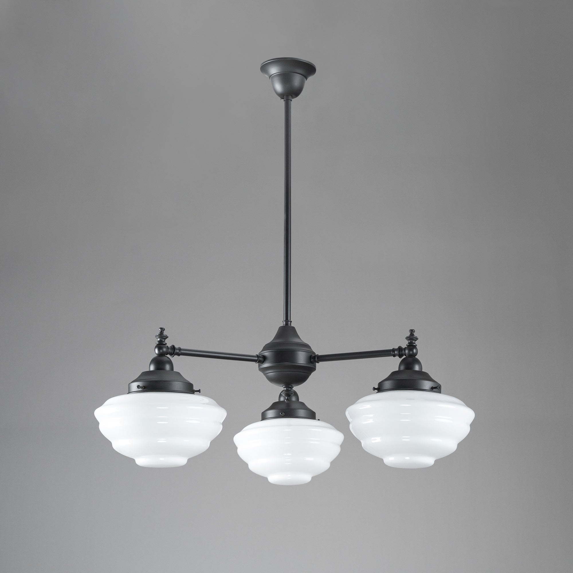 Bentleigh 3 Light Pendant Arms Down With Cannes Opal Gloss Shades