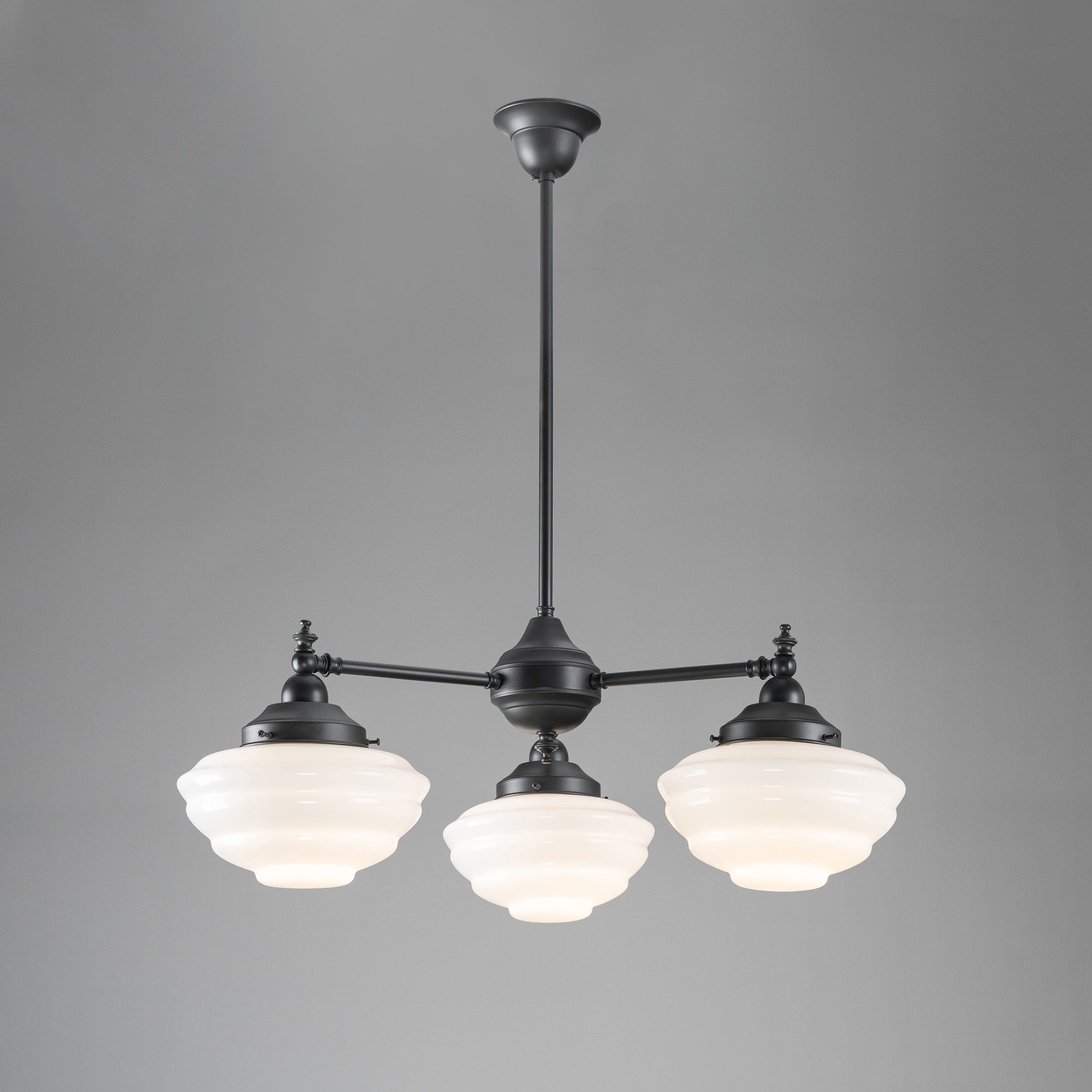 Bentleigh 3 Light Pendant Arms Down With Cannes Opal Gloss Shades