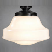Lincoln Schoolhouse Opal Gloss Glass Batten Fix, Patina