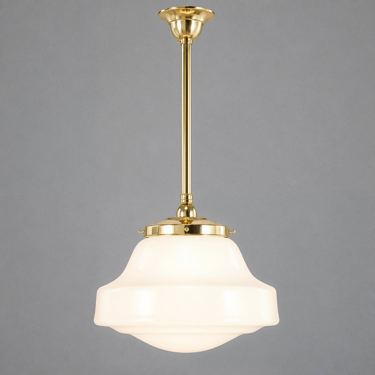 Lincoln Schoolhouse Opal Gloss Glass on Rod Set 3/4" 1/2m, Polished Brass