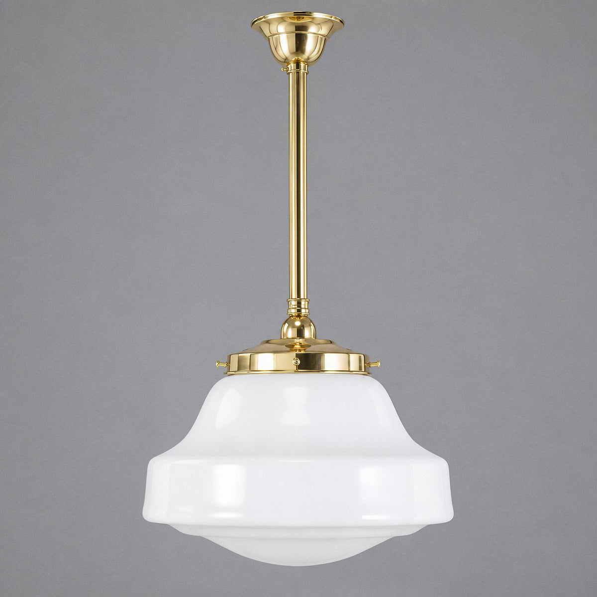 Lincoln Schoolhouse Opal Gloss Glass on Rod Set 3/4" 1/2m, Polished Brass