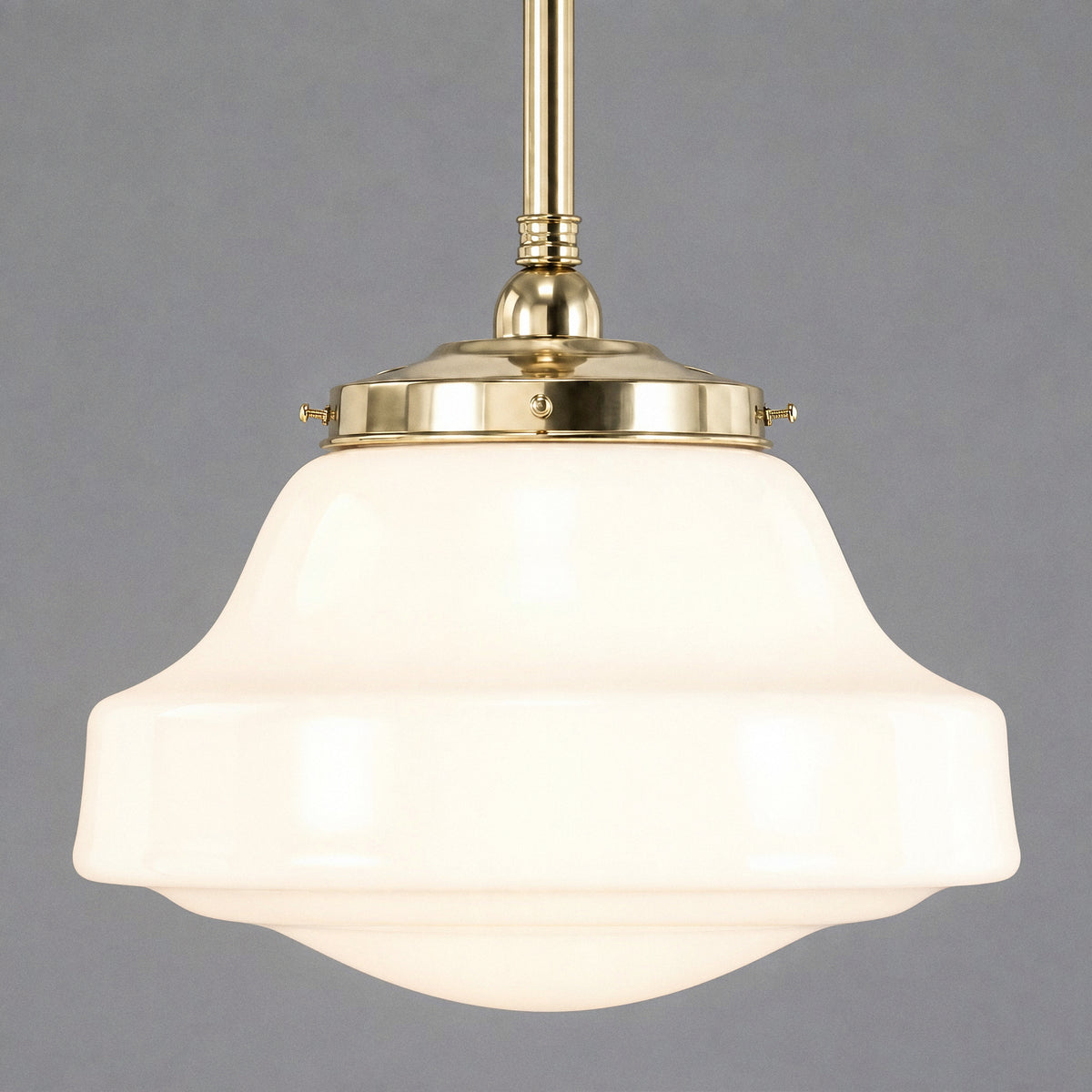 Lincoln Schoolhouse Opal Gloss Glass on Rod Set 3/4" 1/2m, Polished Brass