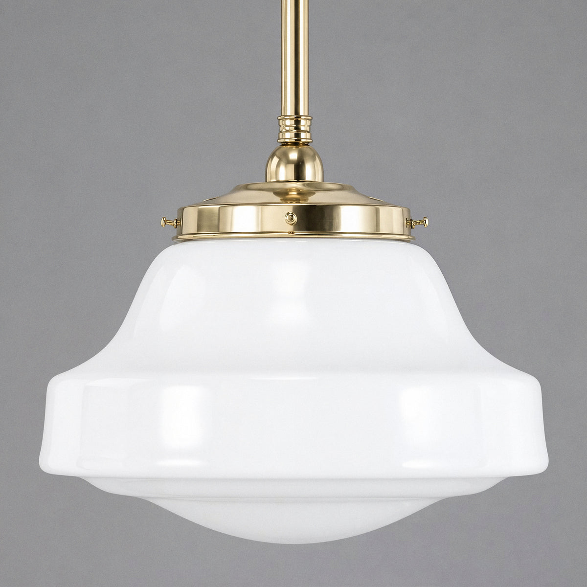 Lincoln Schoolhouse Opal Gloss Glass on Rod Set 3/4" 1/2m, Polished Brass