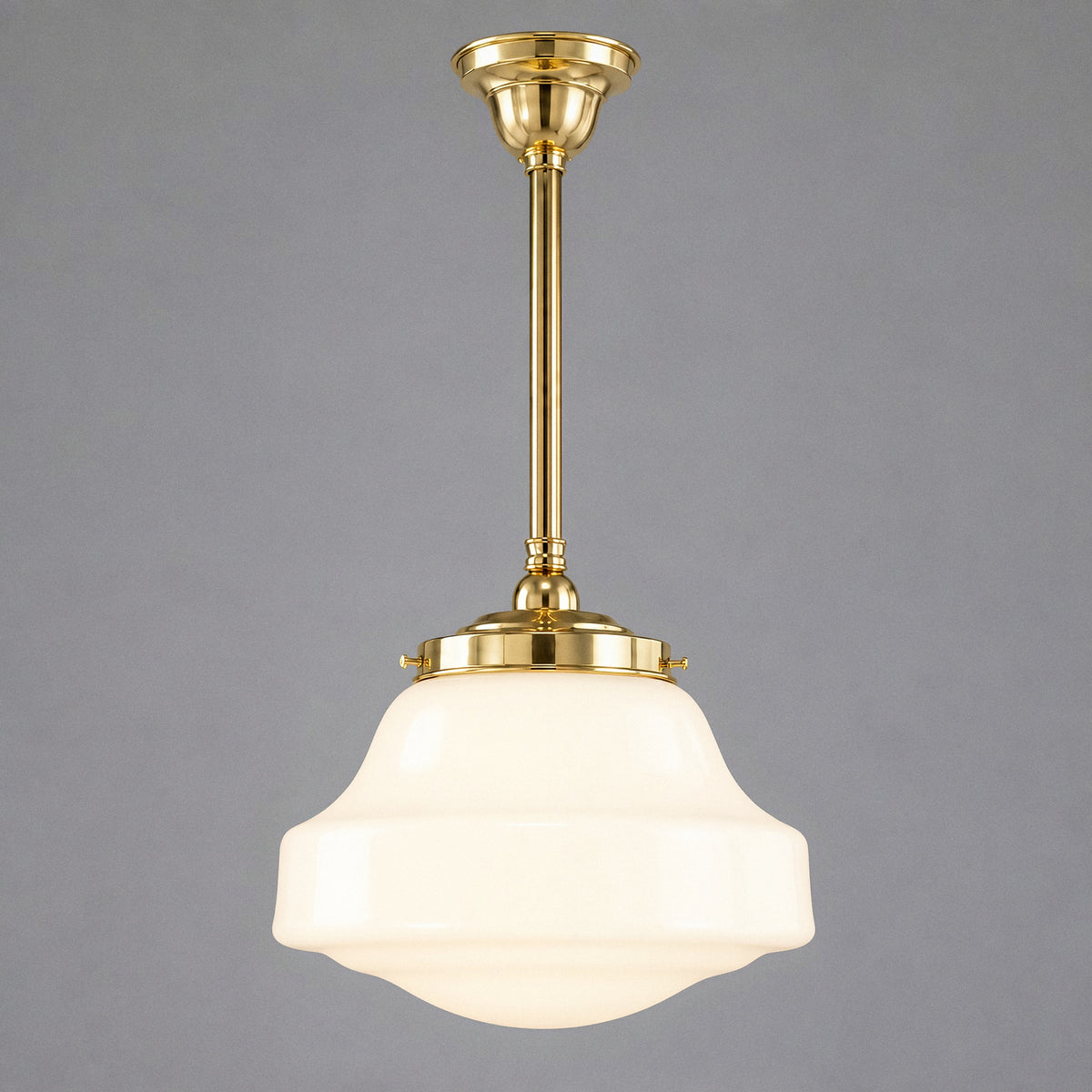 Lincoln Schoolhouse Opal Gloss Glass on Rod Set 3/4" 1/2m, Polished Brass