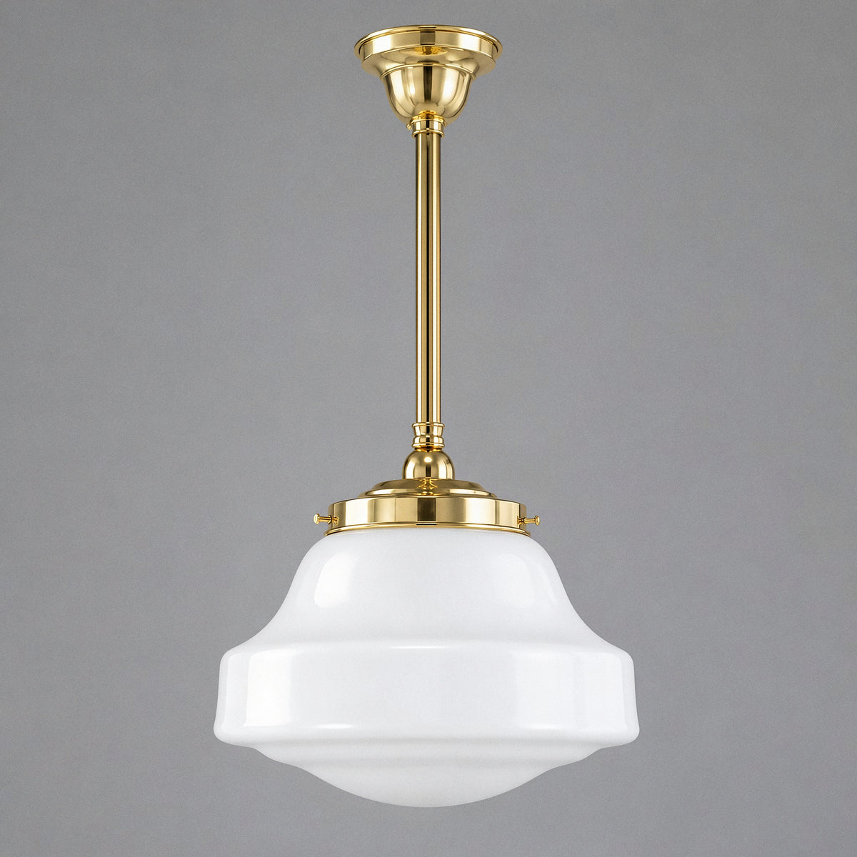 Lincoln Schoolhouse Opal Gloss Glass on Rod Set 3/4" 1/2m, Polished Brass