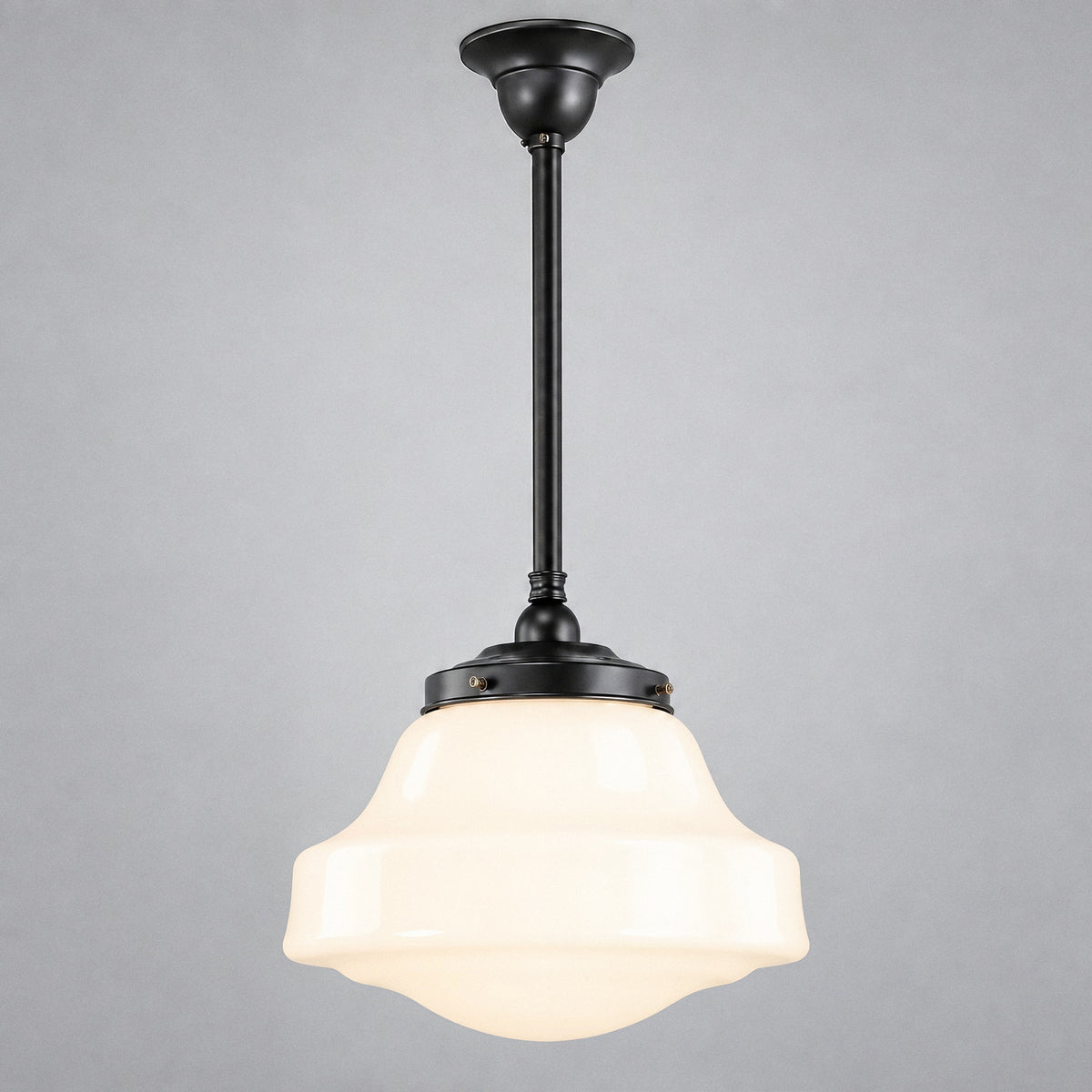 Lincoln Schoolhouse Opal Gloss Glass on Rod Set 3/4" 1/2m, Patina