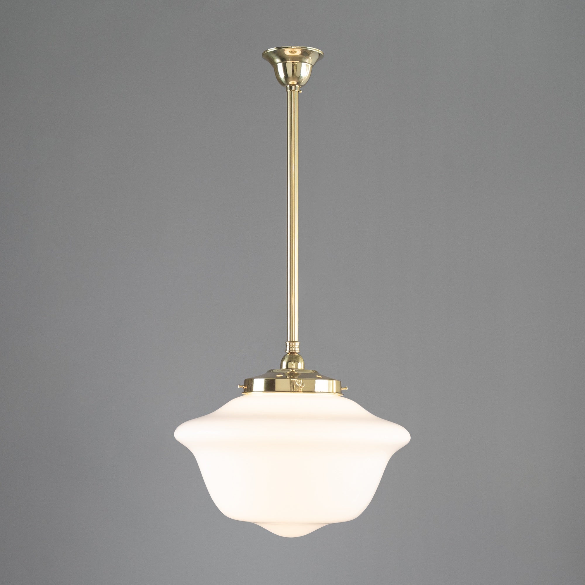 Victorian Schoolhouse 16" Opal Gloss Glass on Rod Set 3/4" 1/2m, Polished Brass