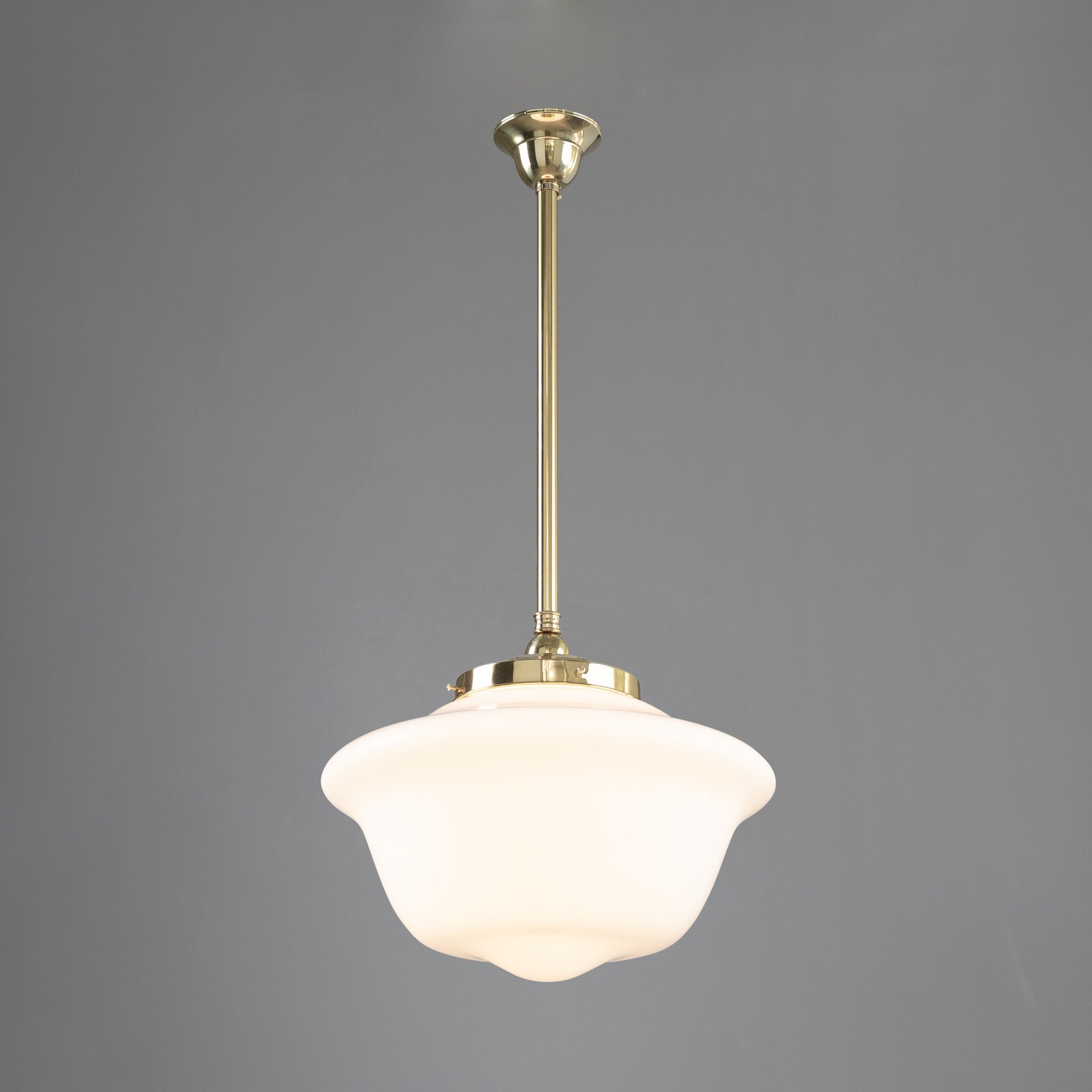Victorian Schoolhouse 16" Opal Gloss Glass on Rod Set 3/4" 1/2m, Polished Brass
