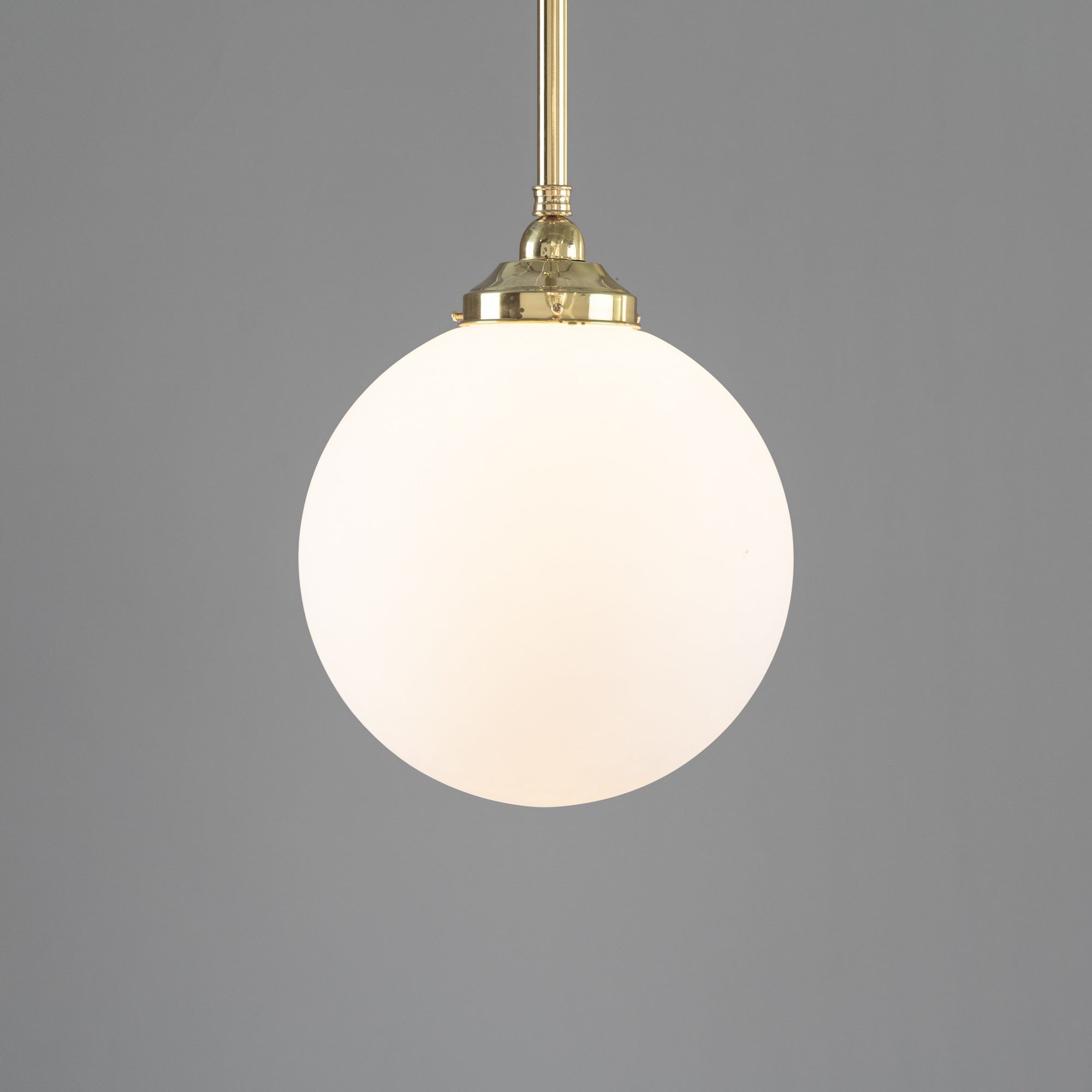 Sphere 12" Opal Matte Glass on Rod Set 3/4" 1/2m, Polished Brass