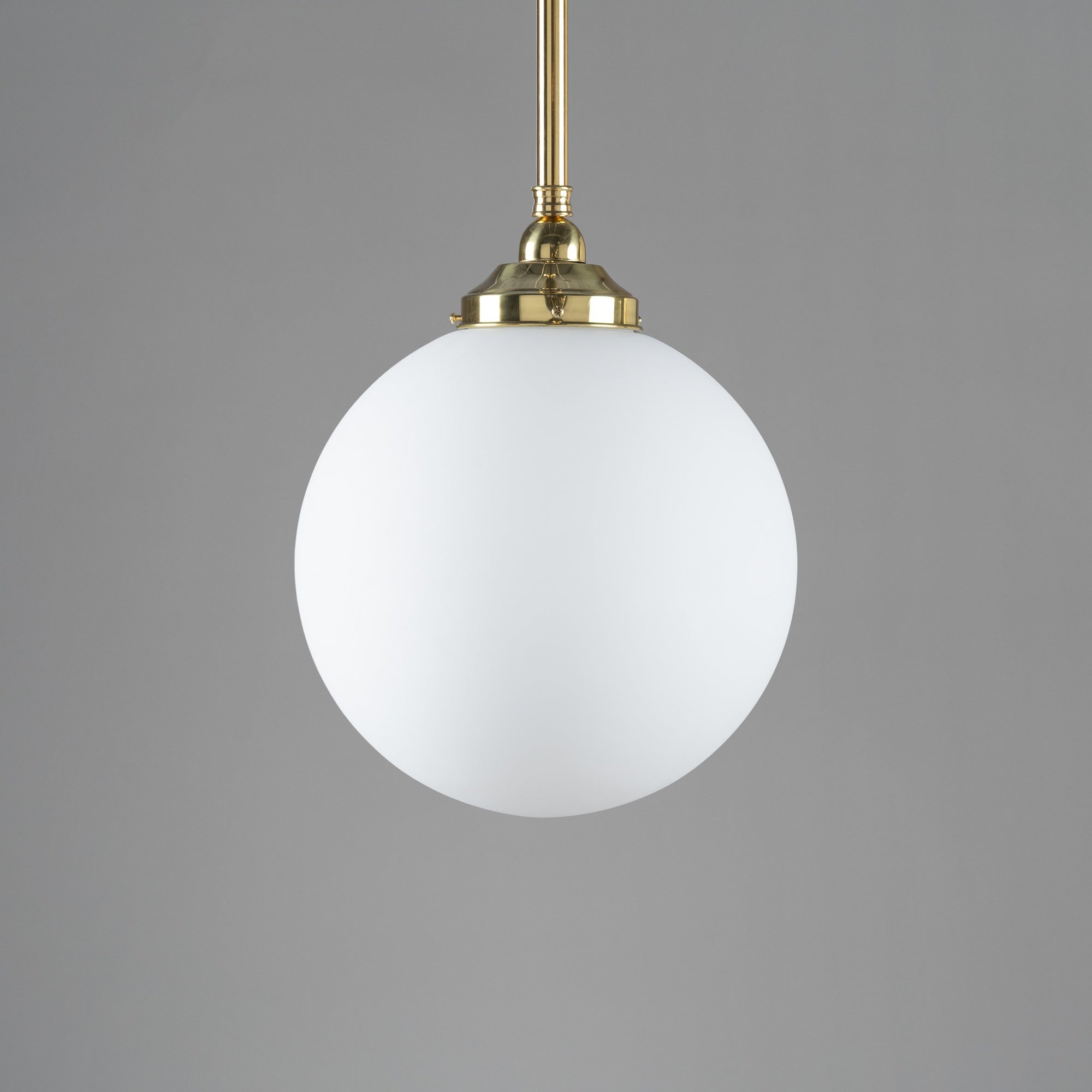 Sphere 12" Opal Matte Glass on Rod Set 3/4" 1/2m, Polished Brass