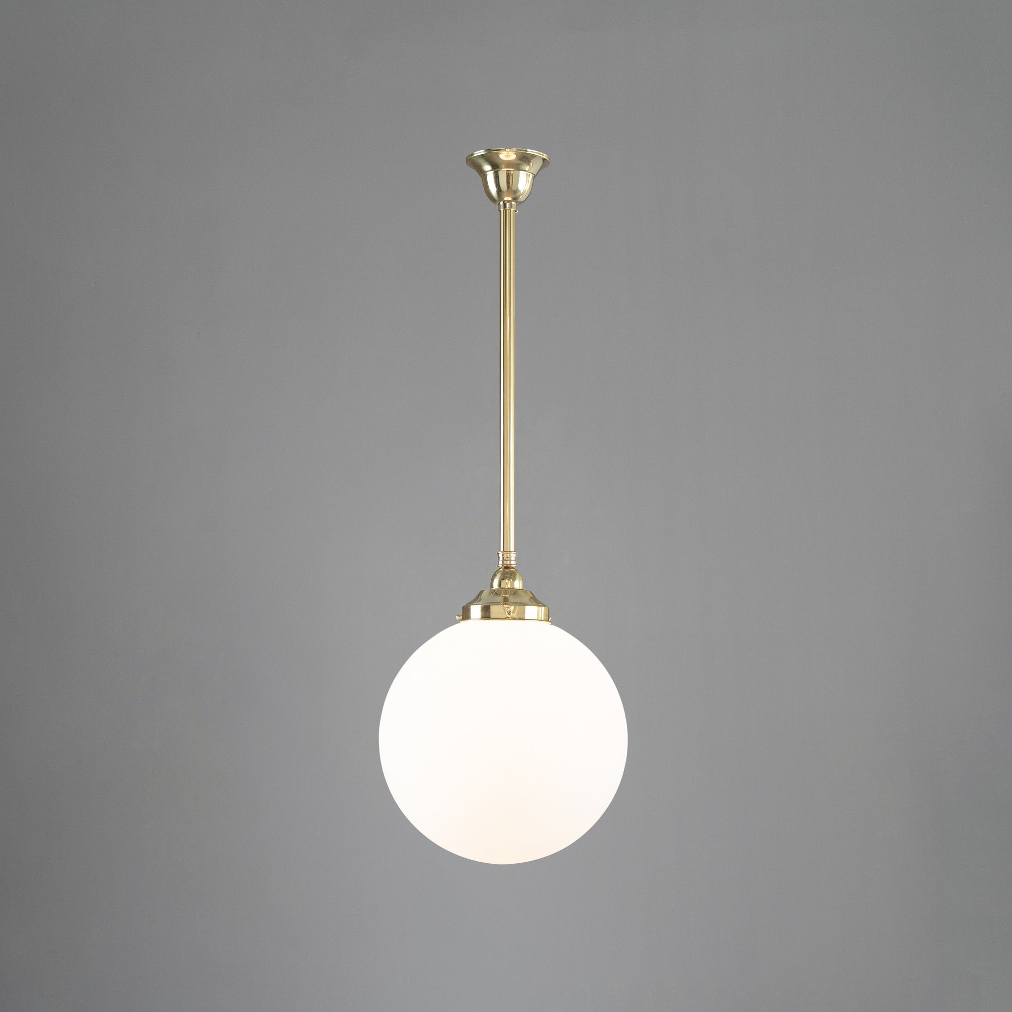 Sphere 12" Opal Matte Glass on Rod Set 3/4" 1/2m, Polished Brass
