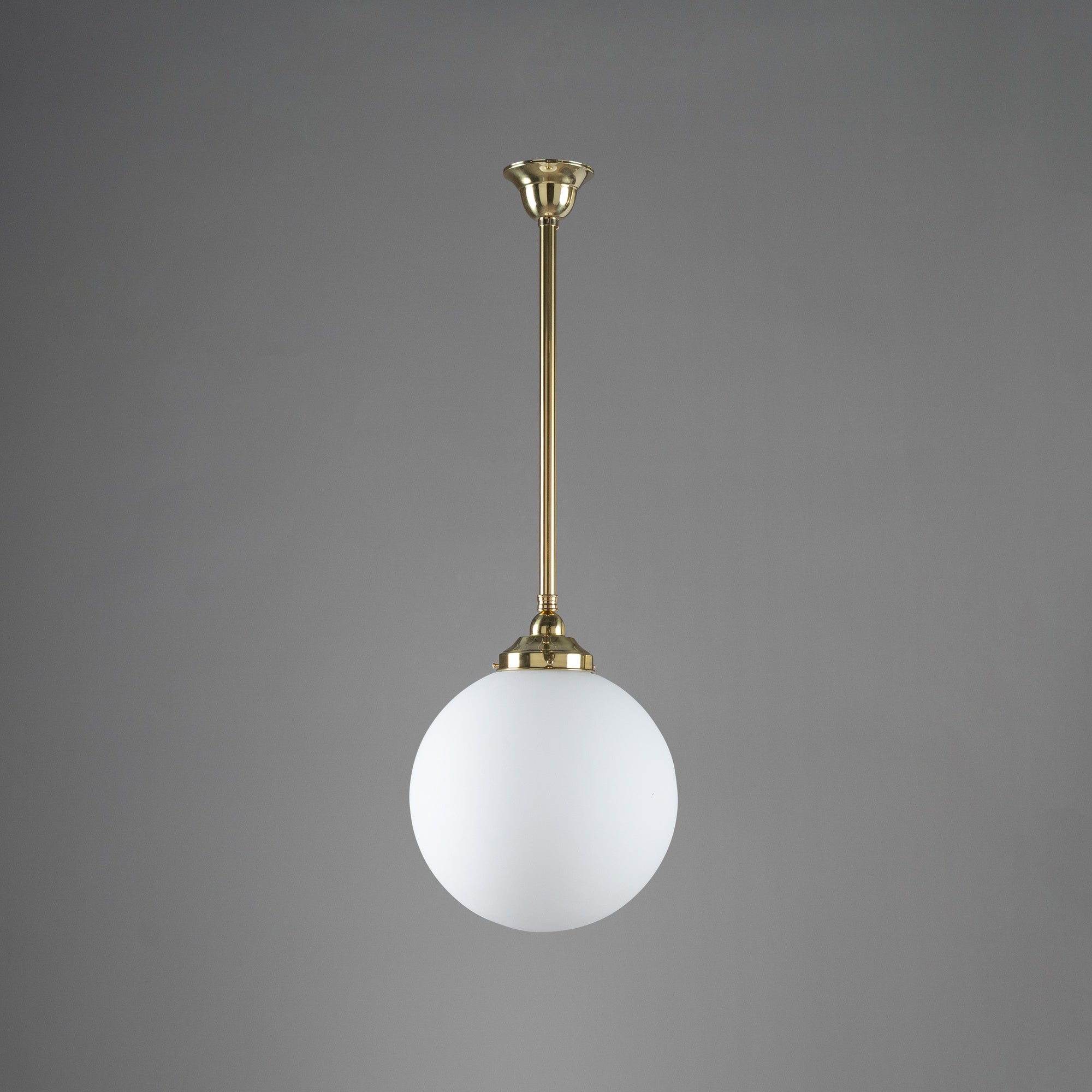 Sphere 12" Opal Matte Glass on Rod Set 3/4" 1/2m, Polished Brass