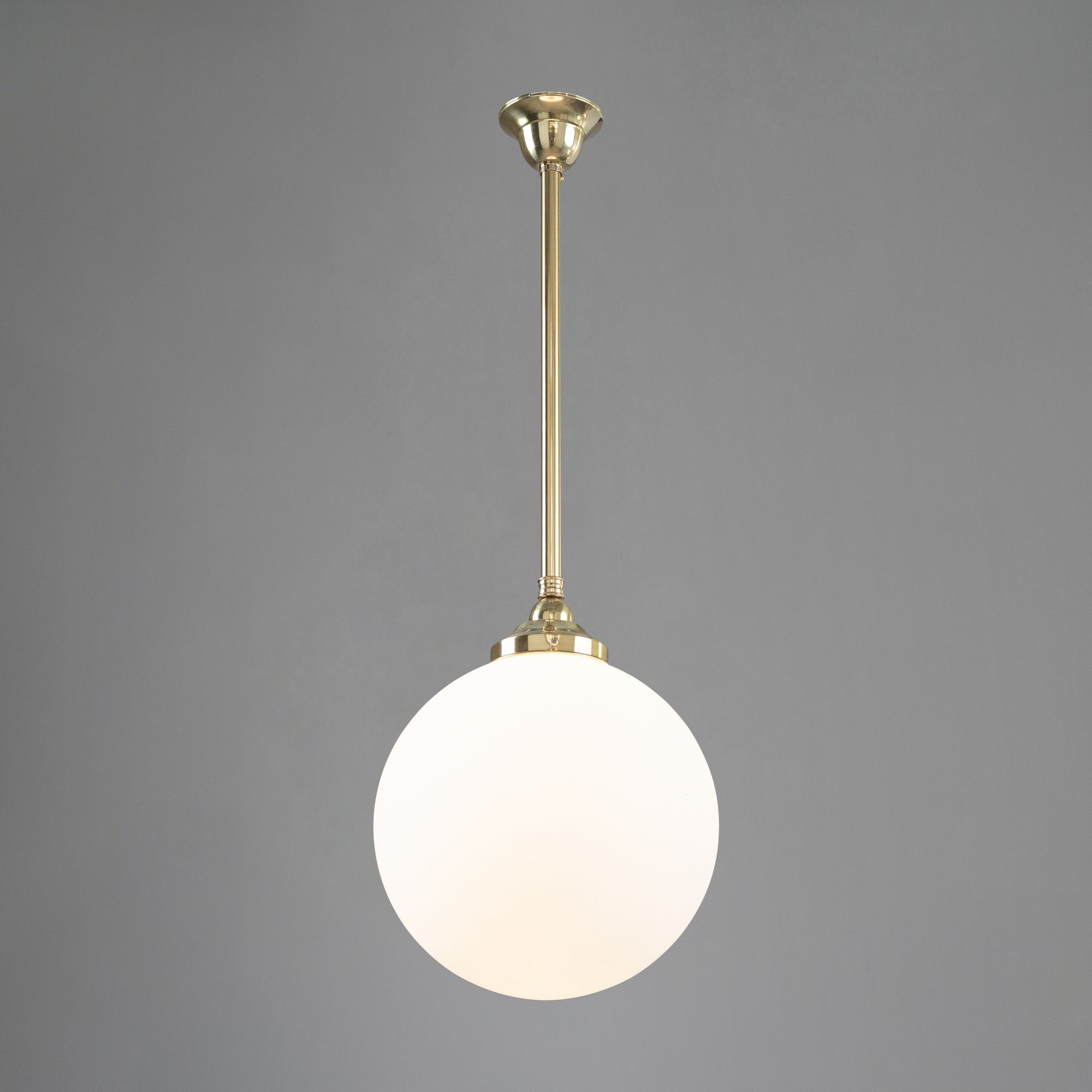 Sphere 12" Opal Matte Glass on Rod Set 3/4" 1/2m, Polished Brass