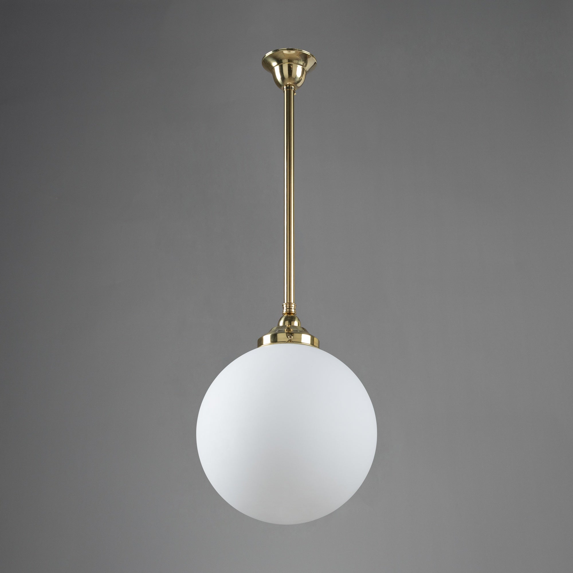 Sphere 12" Opal Matte Glass on Rod Set 3/4" 1/2m, Polished Brass