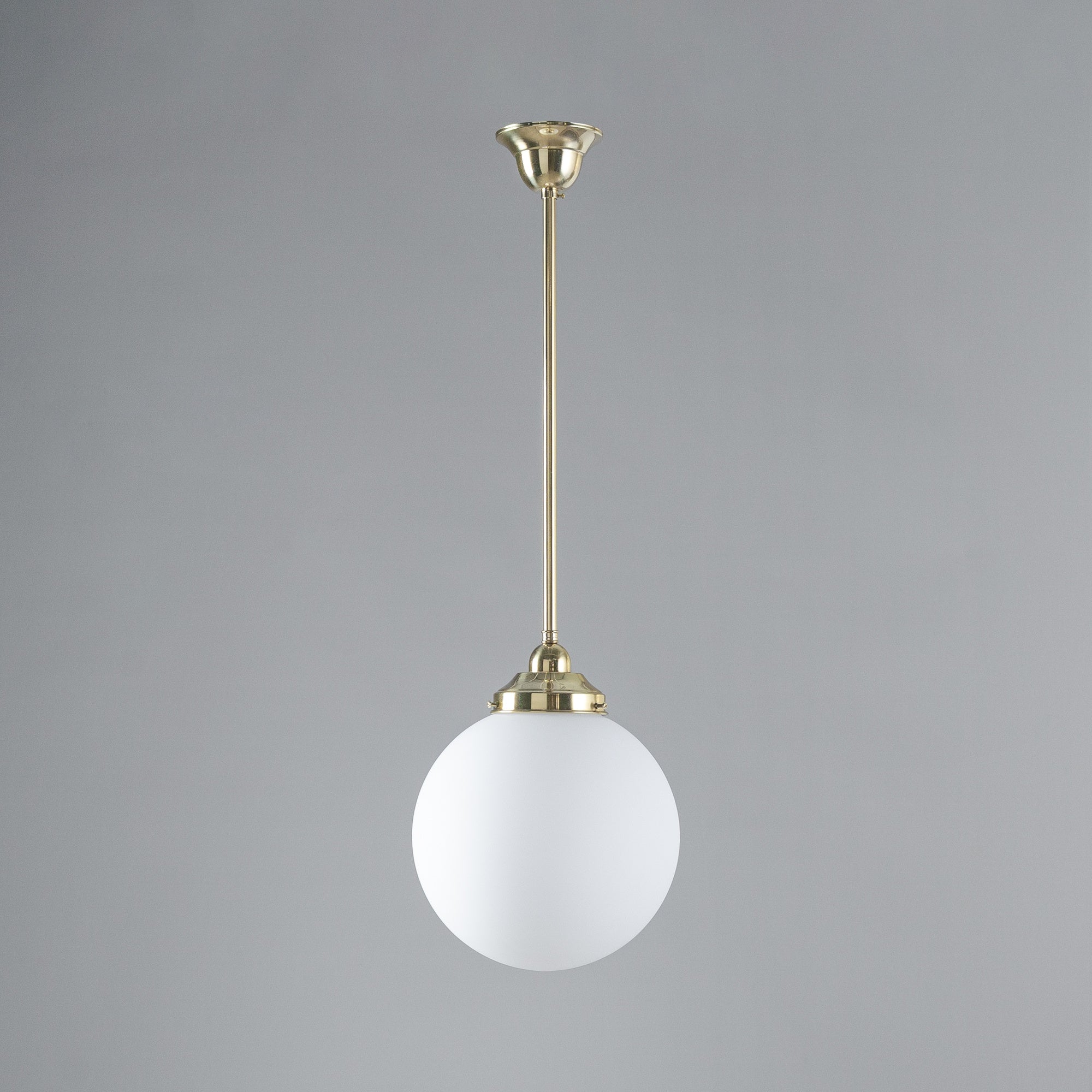 Sphere 10" Opal Matte Glass on Rod Set 1/2" 1/2m, Polished Brass