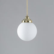 Sphere 8" Opal Matte Glass on Rod Set 1/2" 1/2m, Polished Brass