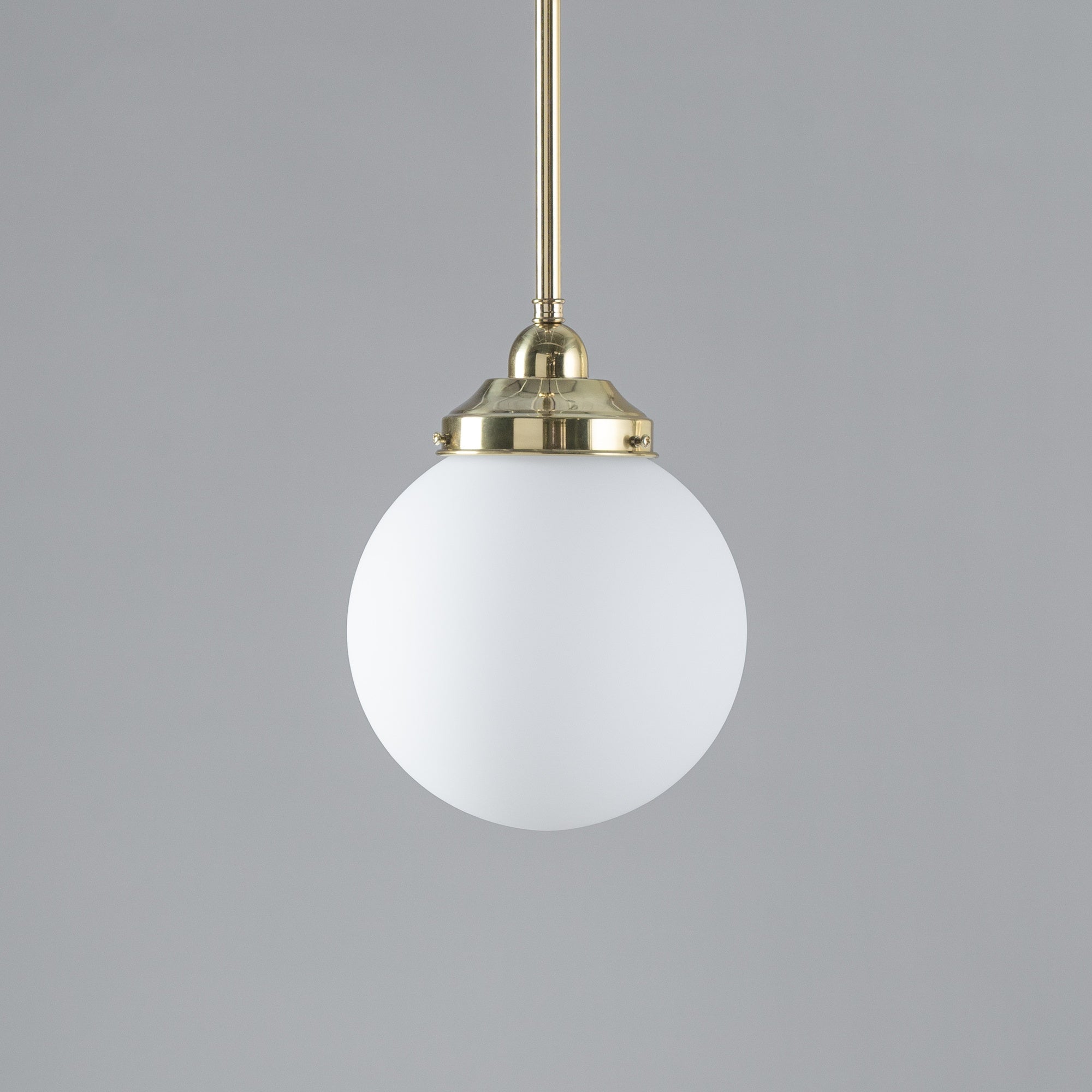 Sphere 8" Opal Matte Glass on Rod Set 1/2" 1/2m, Polished Brass