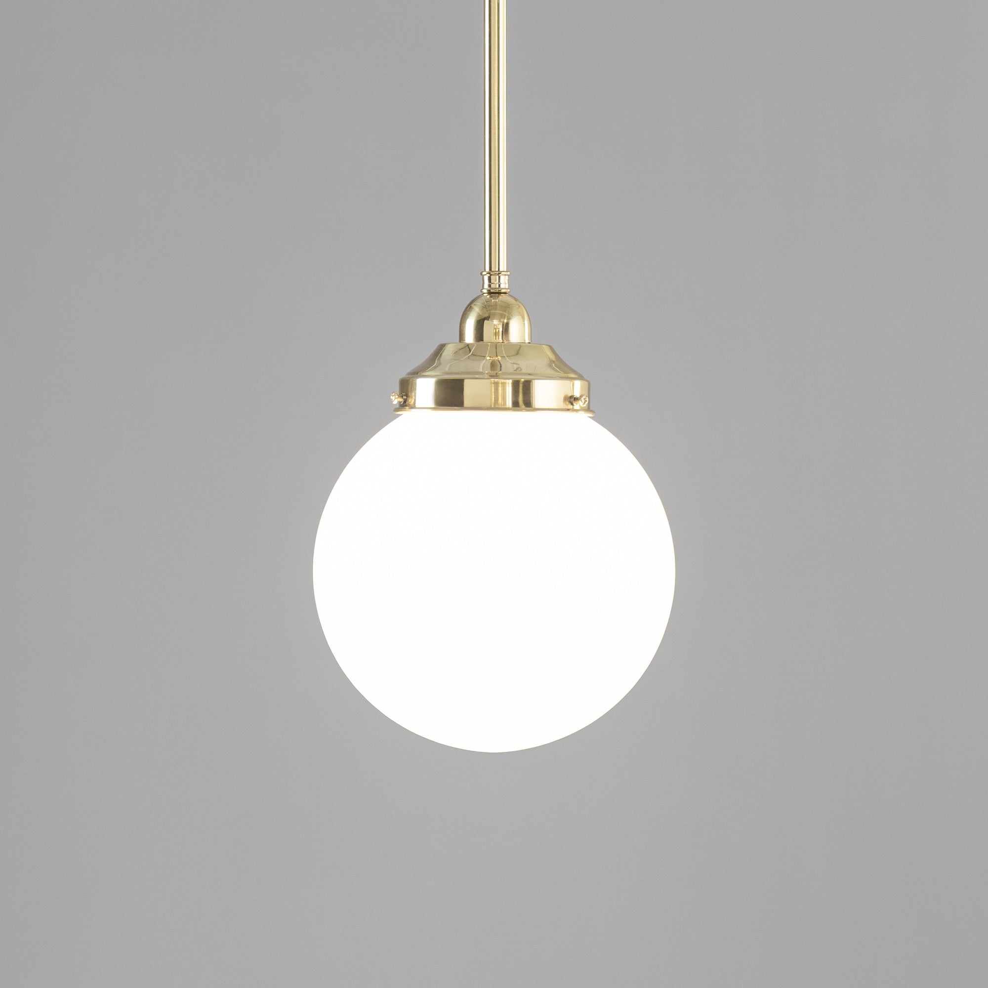 Sphere 8" Opal Matte Glass on Rod Set 1/2" 1/2m, Polished Brass