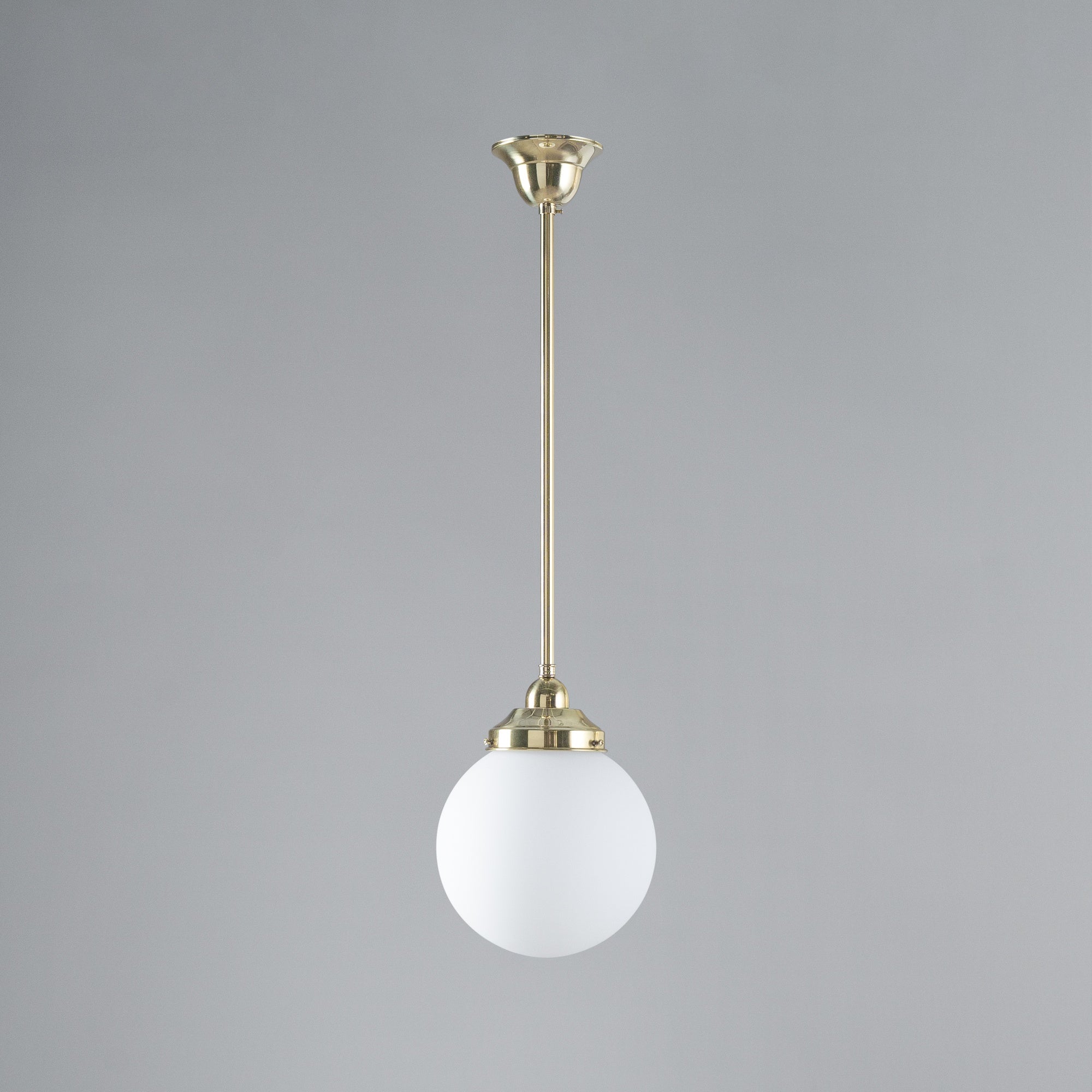 Sphere 8" Opal Matte Glass on Rod Set 1/2" 1/2m, Polished Brass