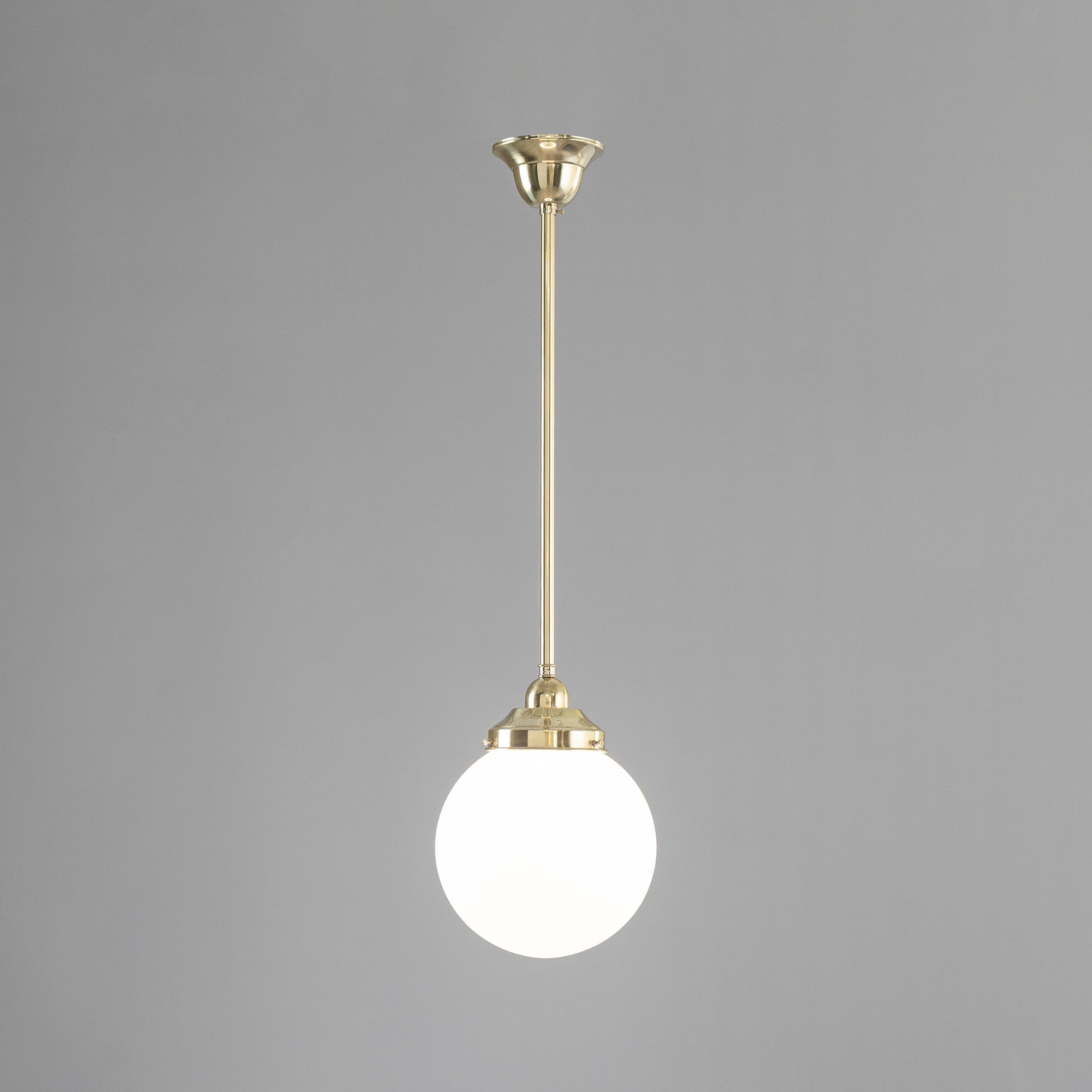 Sphere 8" Opal Matte Glass on Rod Set 1/2" 1/2m, Polished Brass