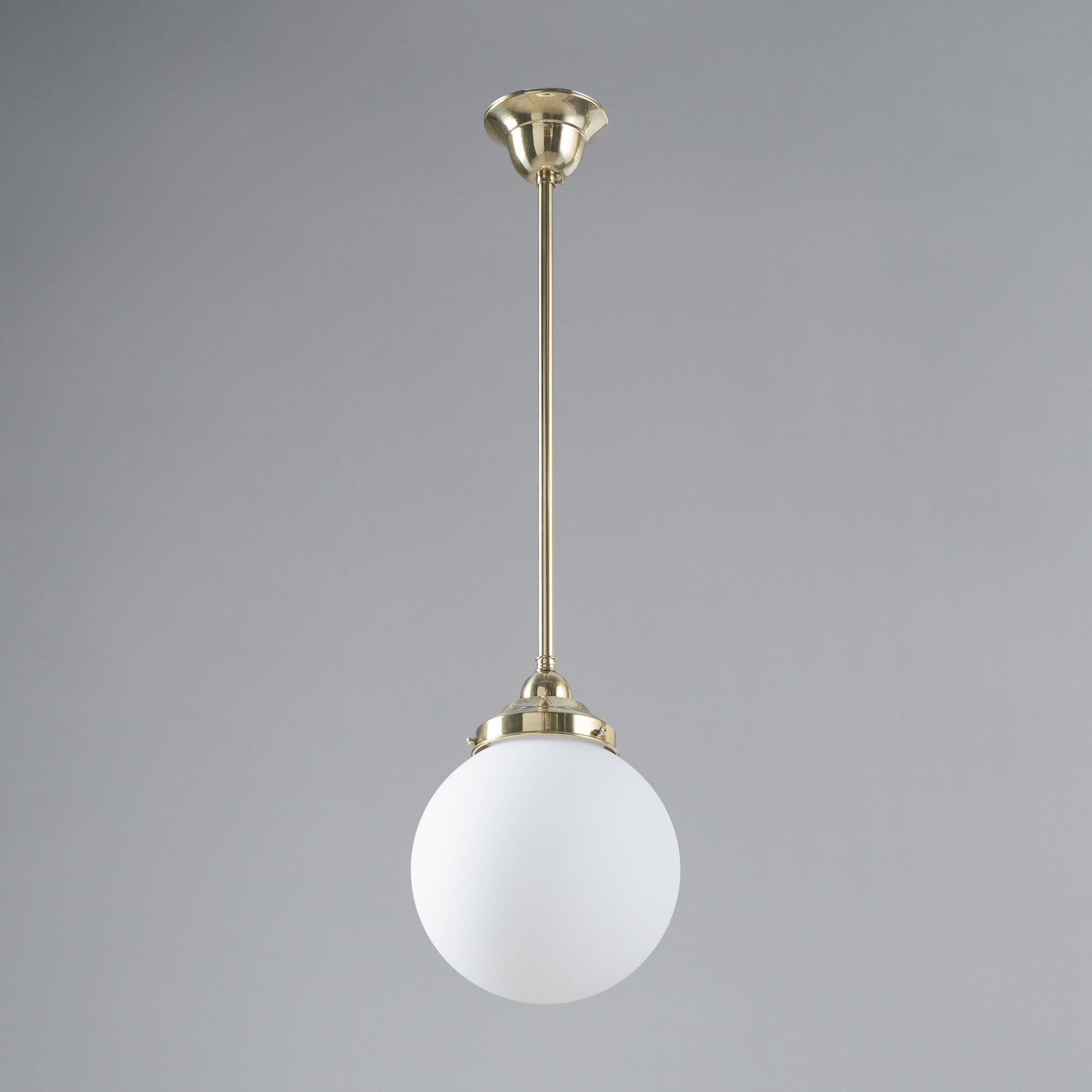 Sphere 8" Opal Matte Glass on Rod Set 1/2" 1/2m, Polished Brass