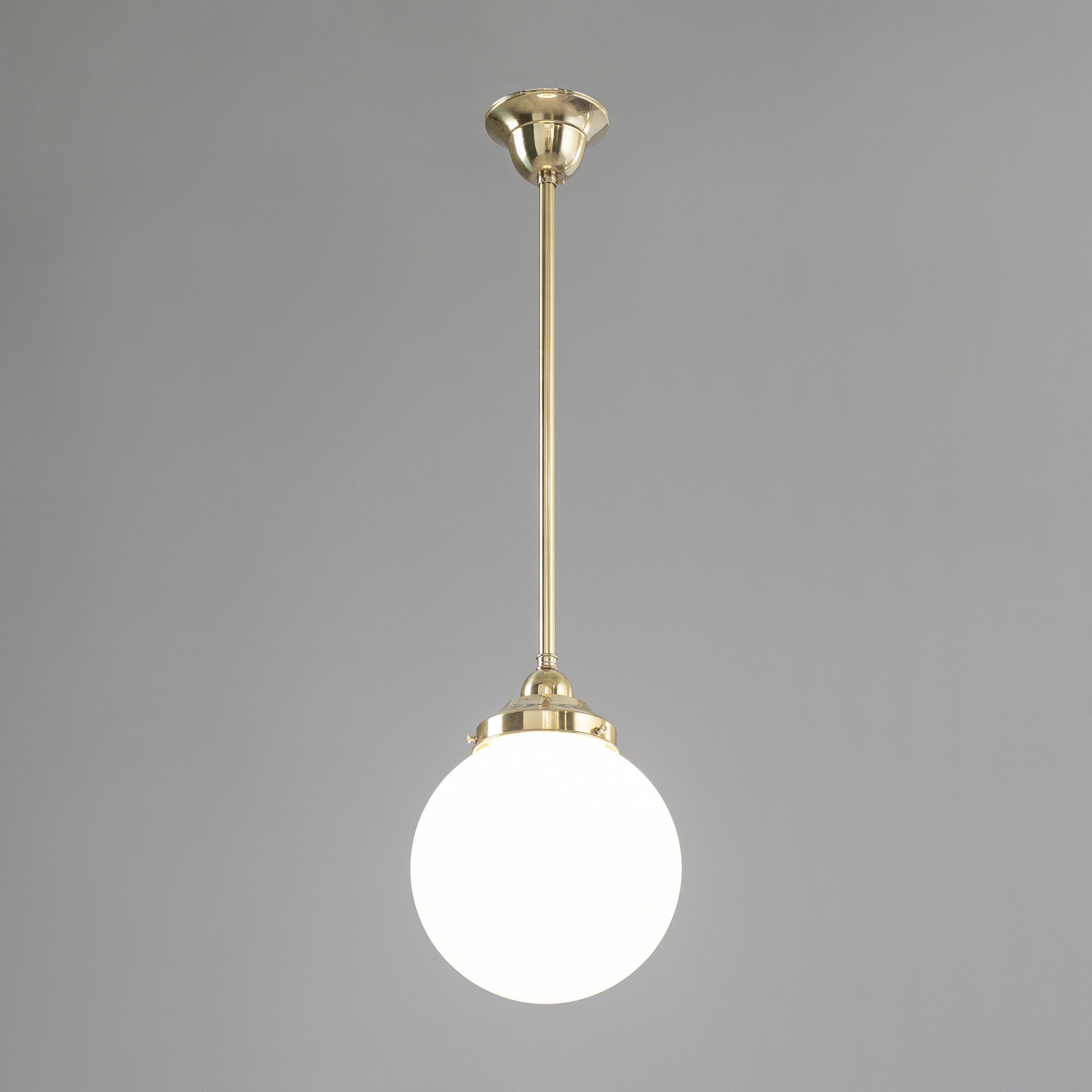 Sphere 8" Opal Matte Glass on Rod Set 1/2" 1/2m, Polished Brass