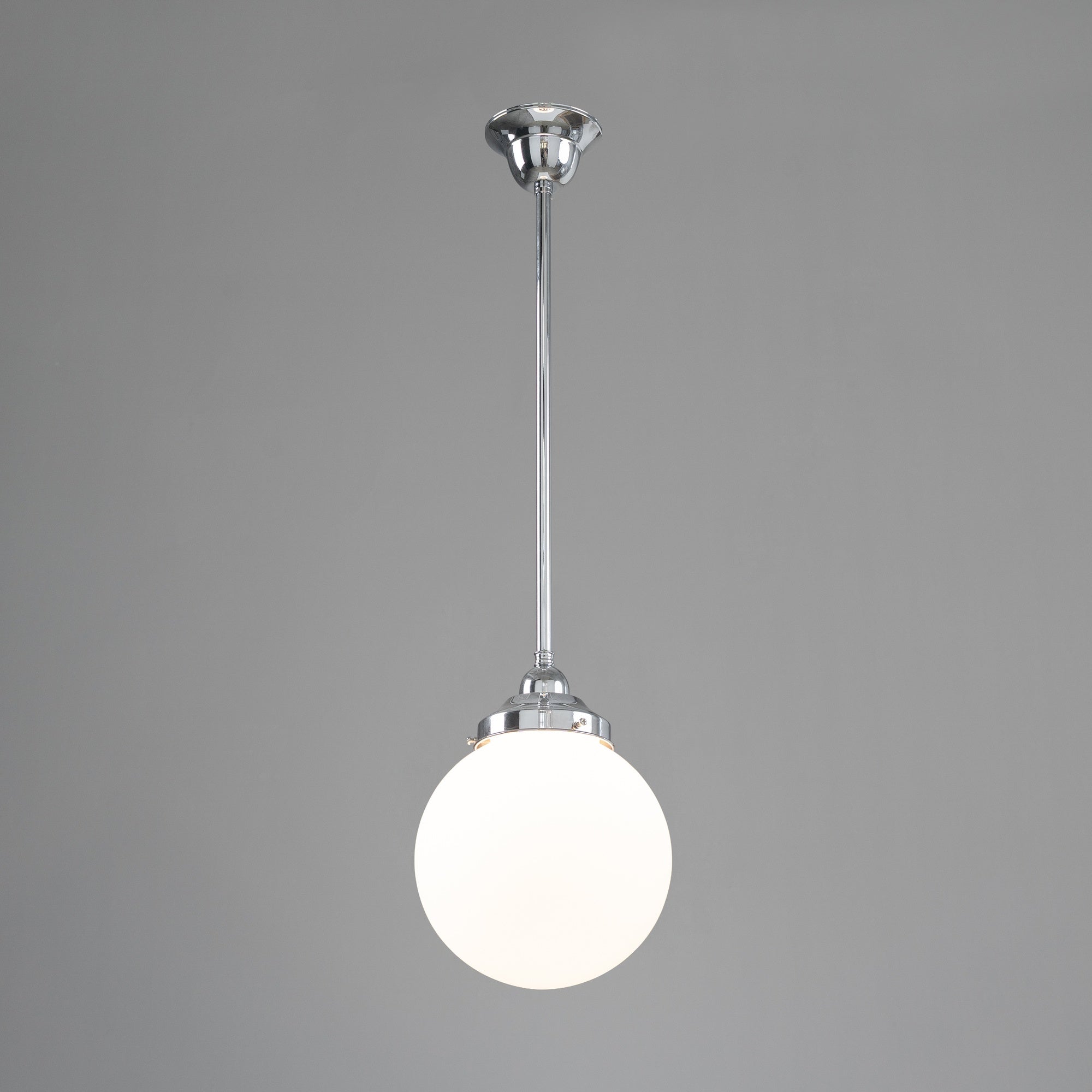 Sphere 8" Opal Matte Glass on Rod Set 1/2" 1/2m, Chrome