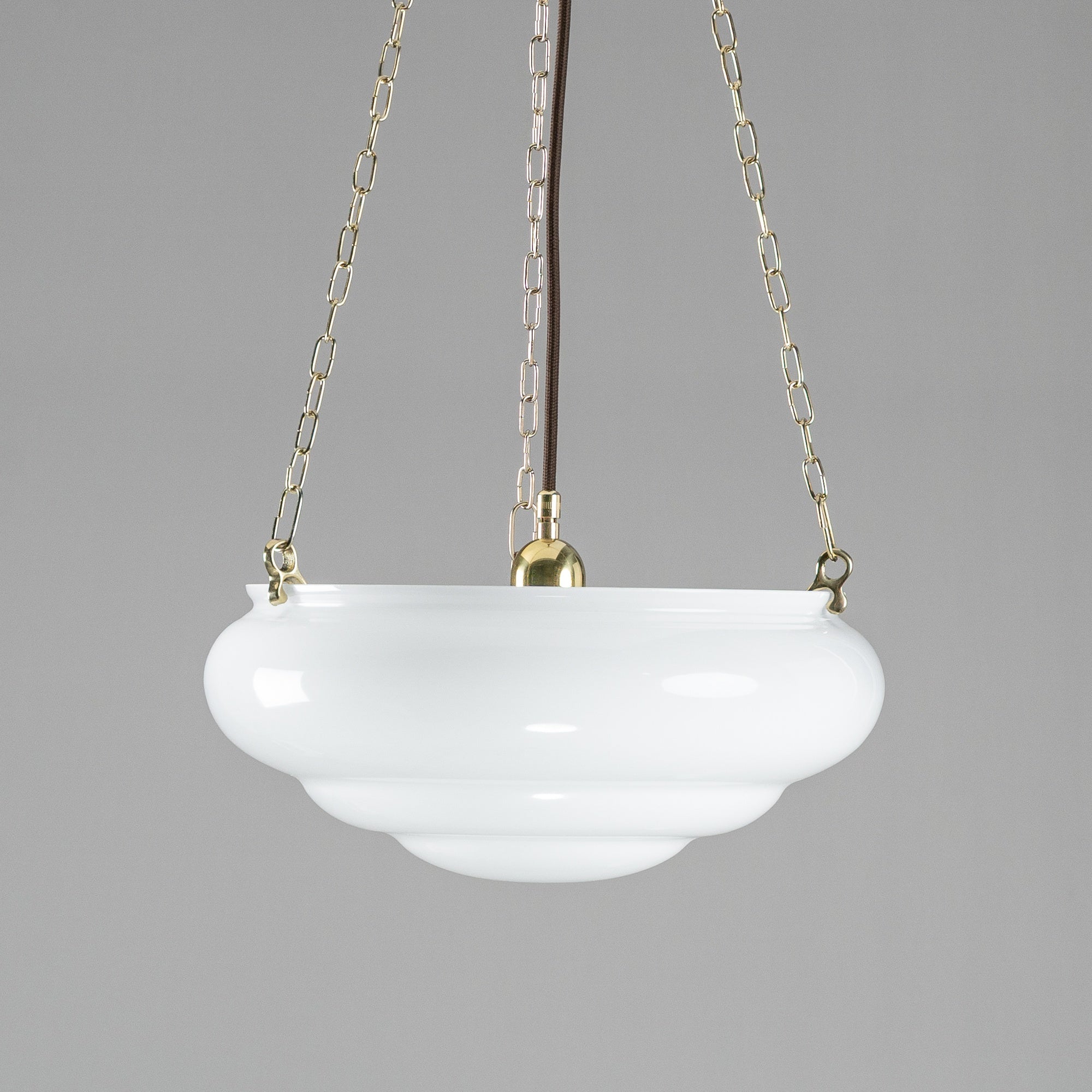 Art Nouveau 14" Opal Gloss on 3 Chain Suspension Polished brass