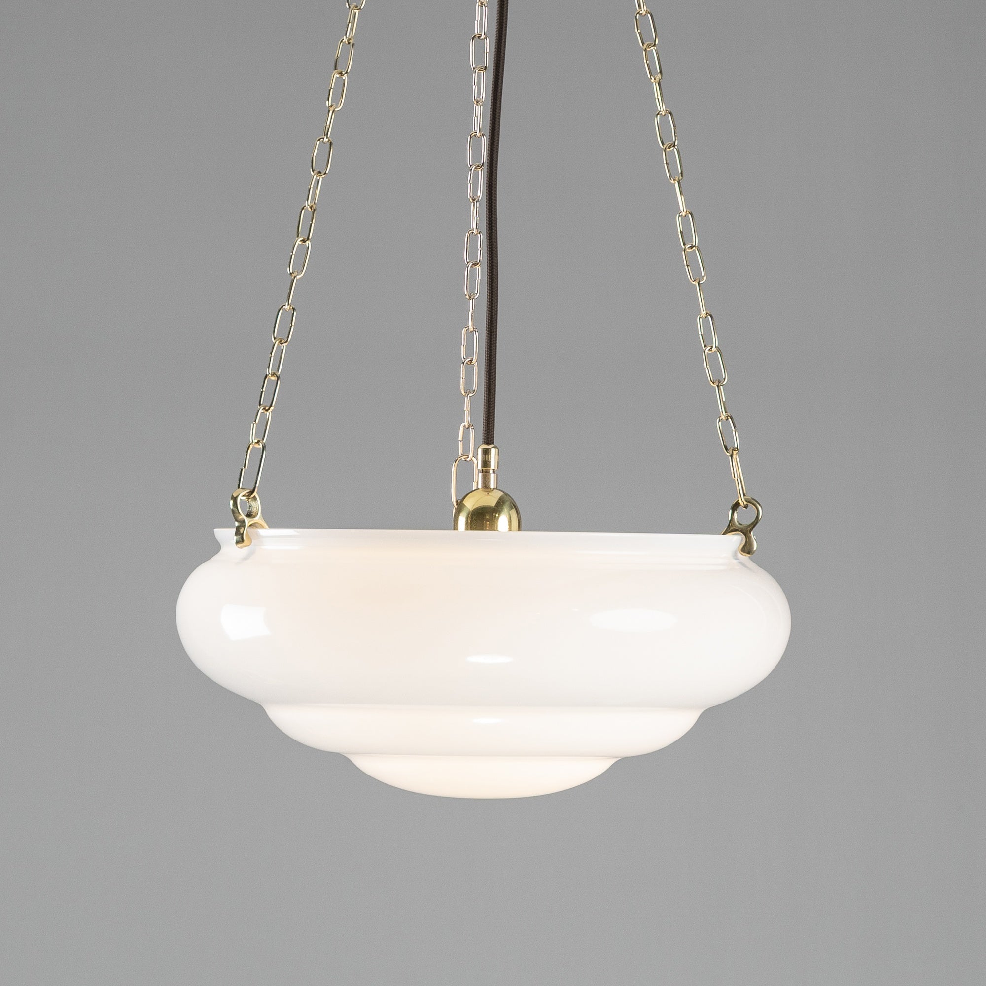 Art Nouveau 14" Opal Gloss on 3 Chain Suspension Polished brass
