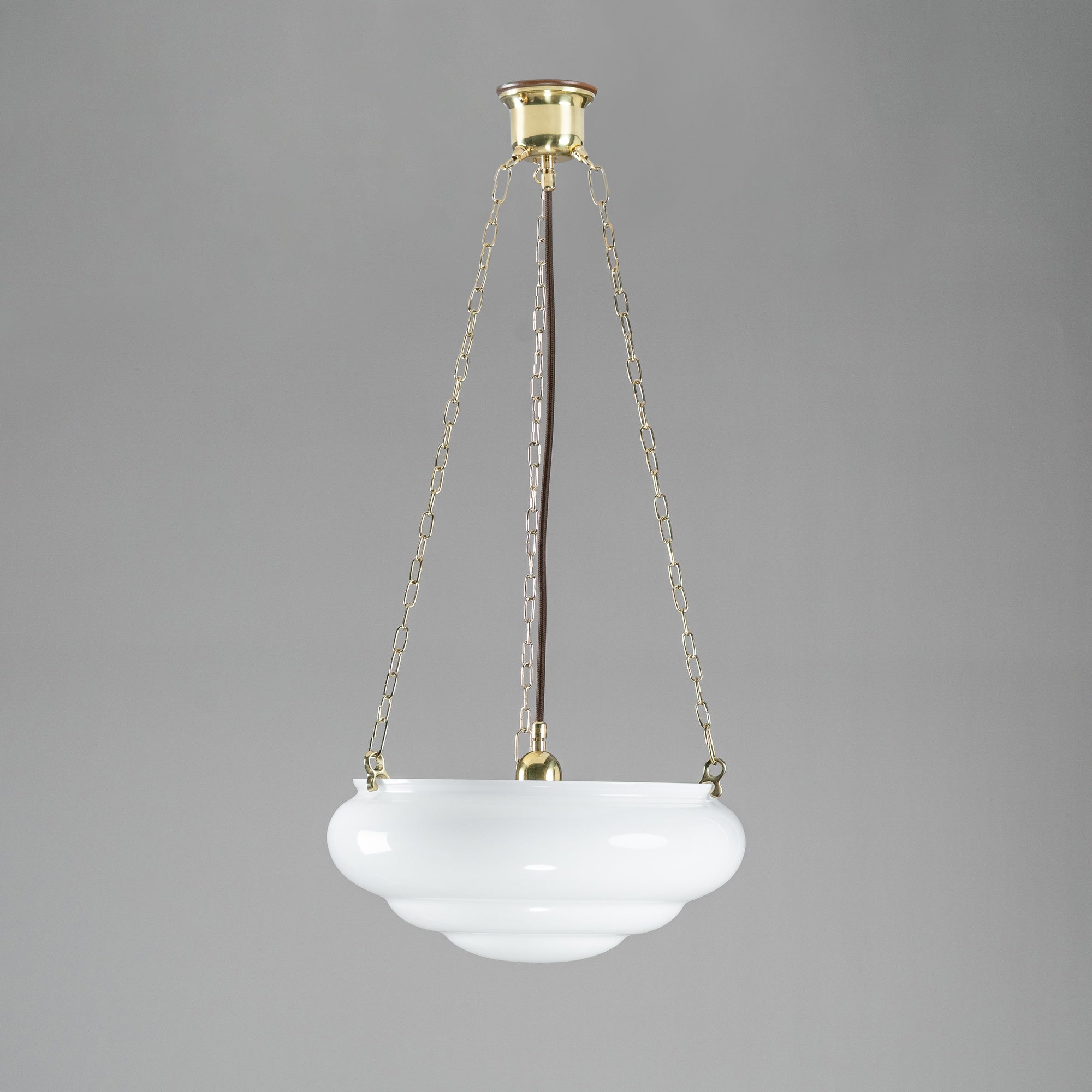 Art Nouveau 14" Opal Gloss on 3 Chain Suspension Polished brass