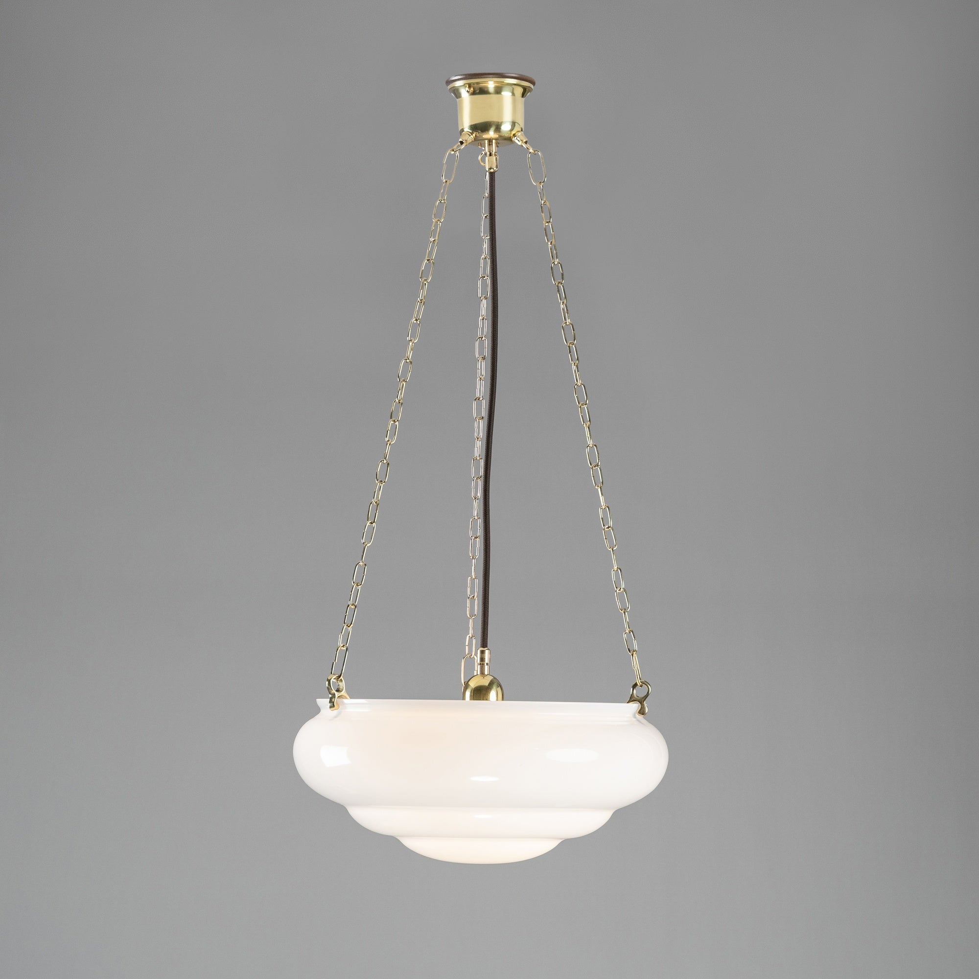 Art Nouveau 14" Opal Gloss on 3 Chain Suspension Polished brass
