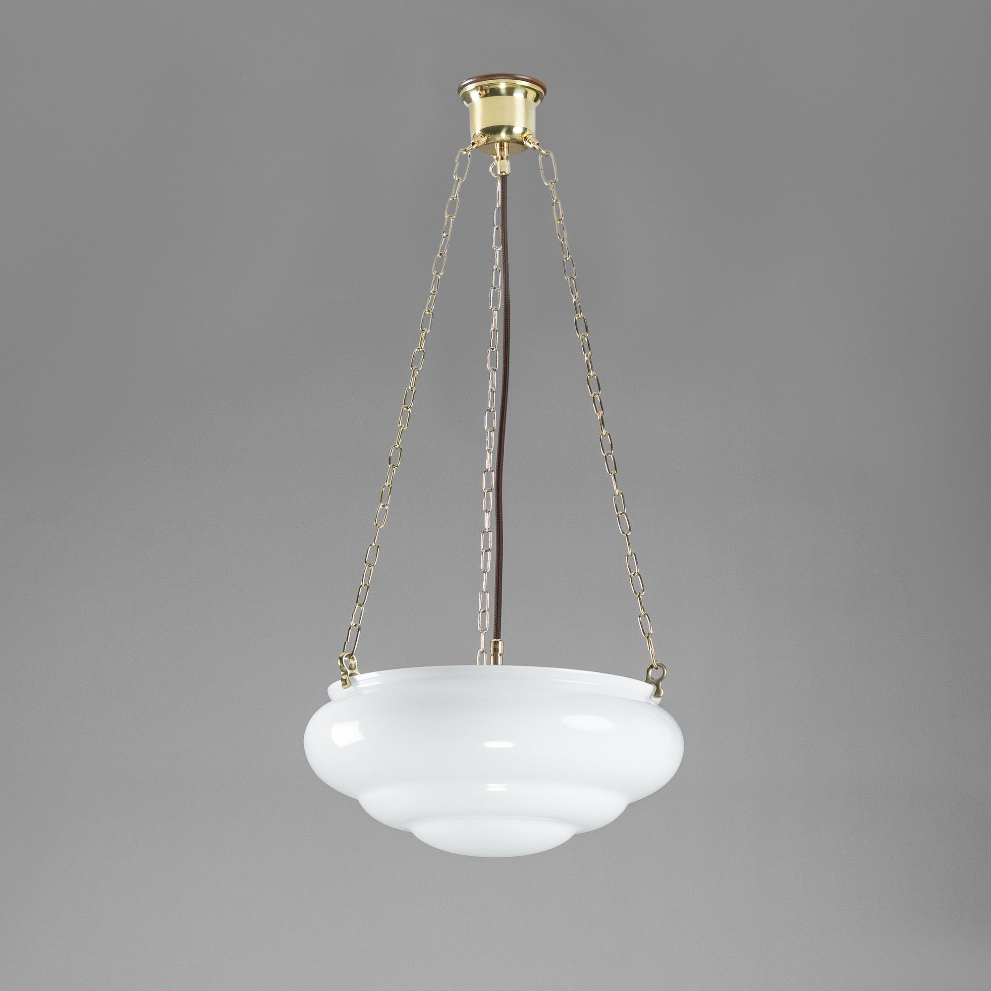 Art Nouveau 14" Opal Gloss on 3 Chain Suspension Polished brass