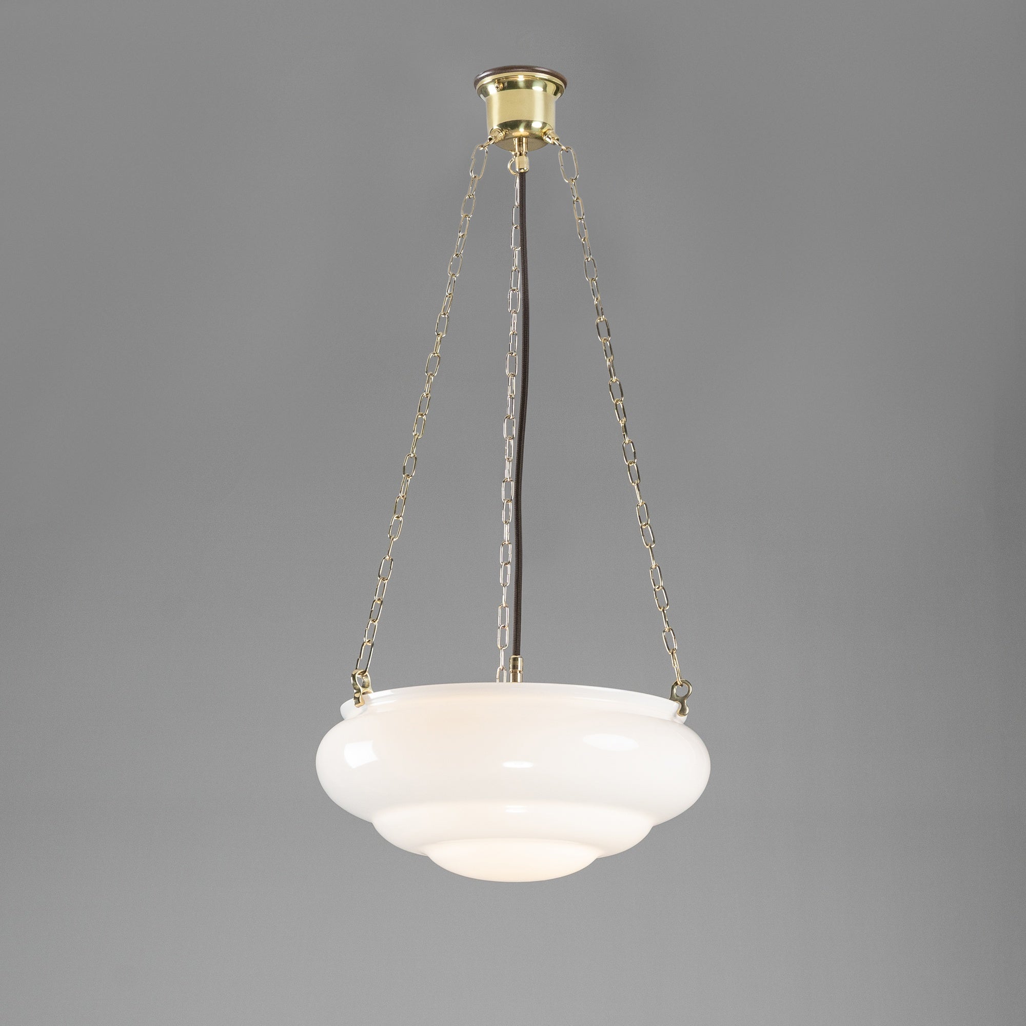 Art Nouveau 14" Opal Gloss on 3 Chain Suspension Polished brass