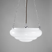 Art Nouveau 14" Opal Gloss Glass on 3 Chain Suspension, Chrome