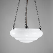 Art Nouveau 14" Opal Gloss Glass on 3 Chain Suspension, Patina