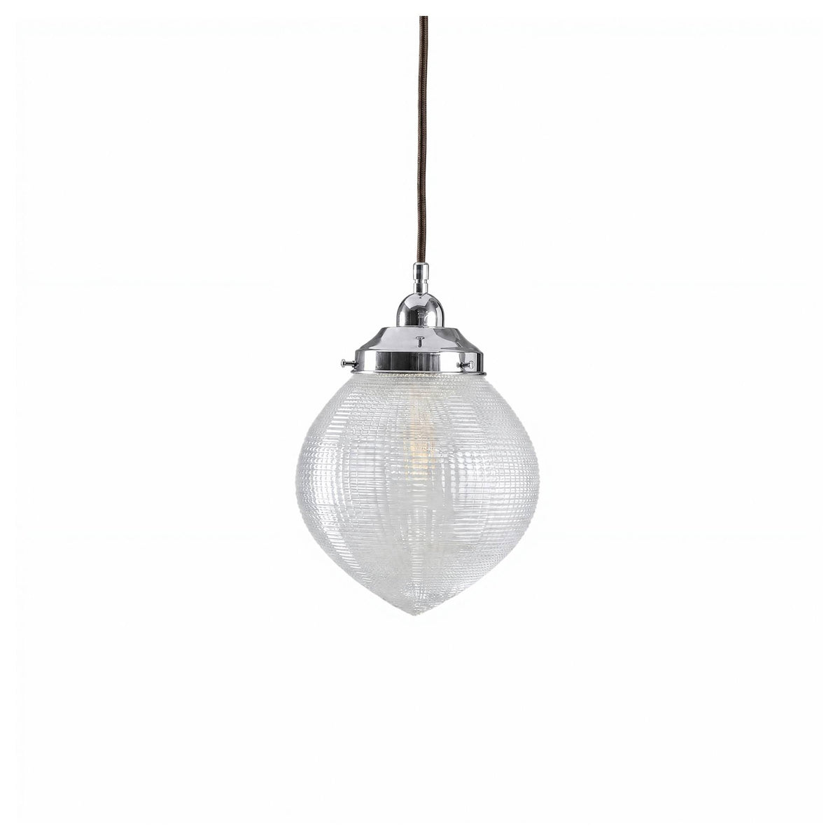 Teardrop Hallophane 8" w Cloth Cord Suspension, Chrome