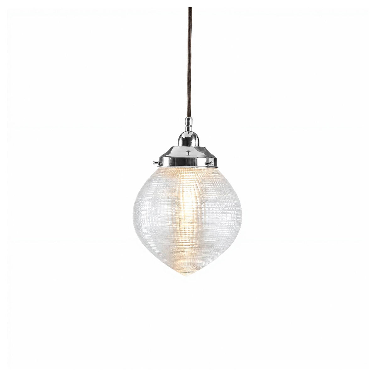 Teardrop Hallophane 8" w Cloth Cord Suspension, Chrome