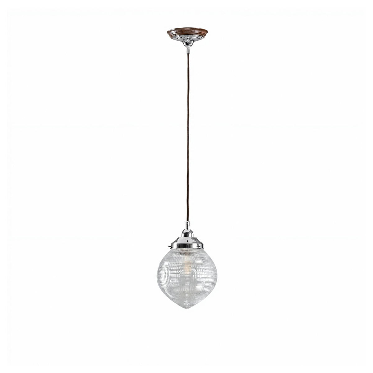 Teardrop Hallophane 8" w Cloth Cord Suspension, Chrome