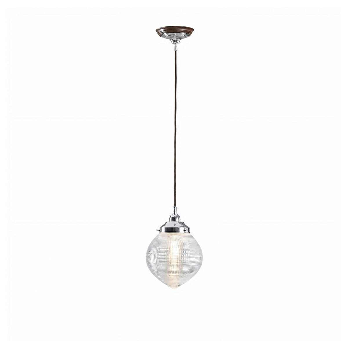 Teardrop Hallophane 8" w Cloth Cord Suspension, Chrome