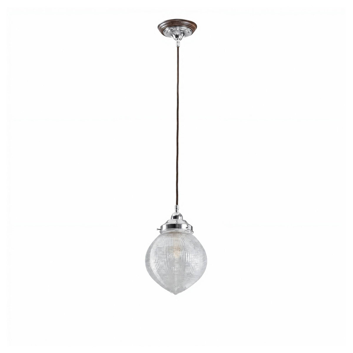 Teardrop Hallophane 8" w Cloth Cord Suspension, Chrome