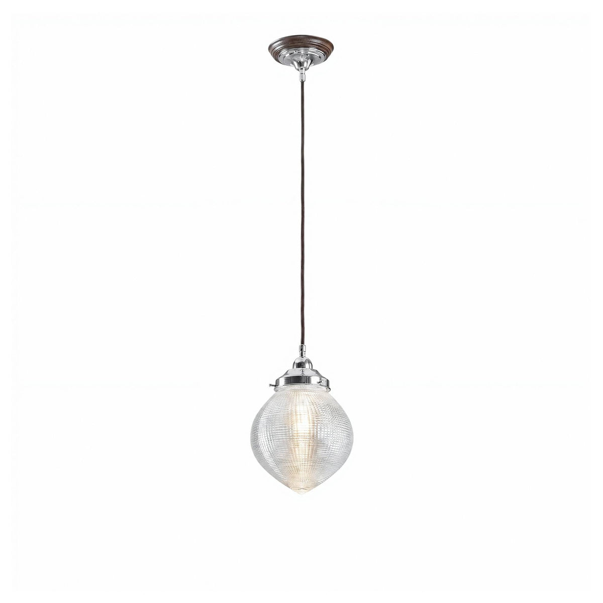 Teardrop Hallophane 8" w Cloth Cord Suspension, Chrome