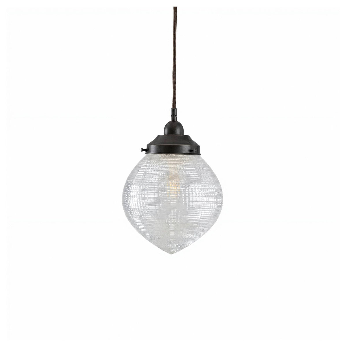 Teardrop Hallophane 8" w Cloth Cord Suspension, Patina