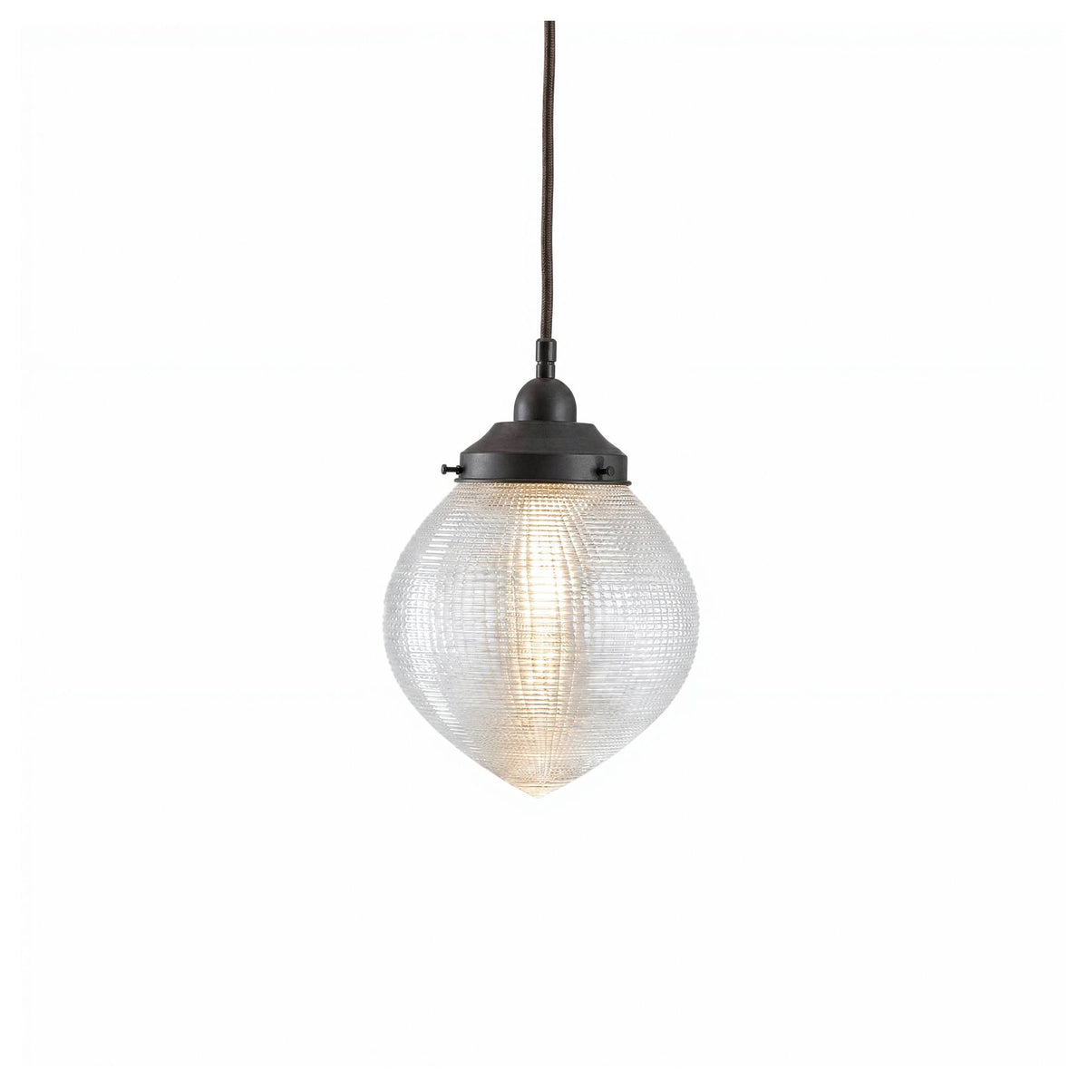 Teardrop Hallophane 8" w Cloth Cord Suspension, Patina