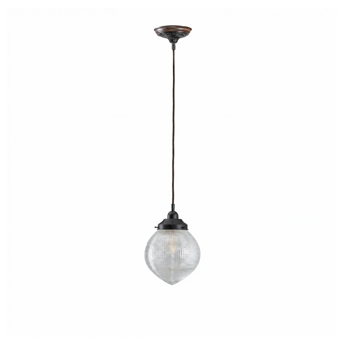 Teardrop Hallophane 8" w Cloth Cord Suspension, Patina