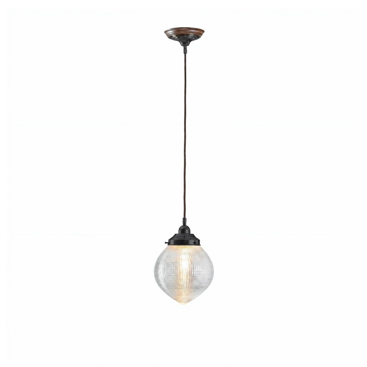 Teardrop Hallophane 8" w Cloth Cord Suspension, Patina