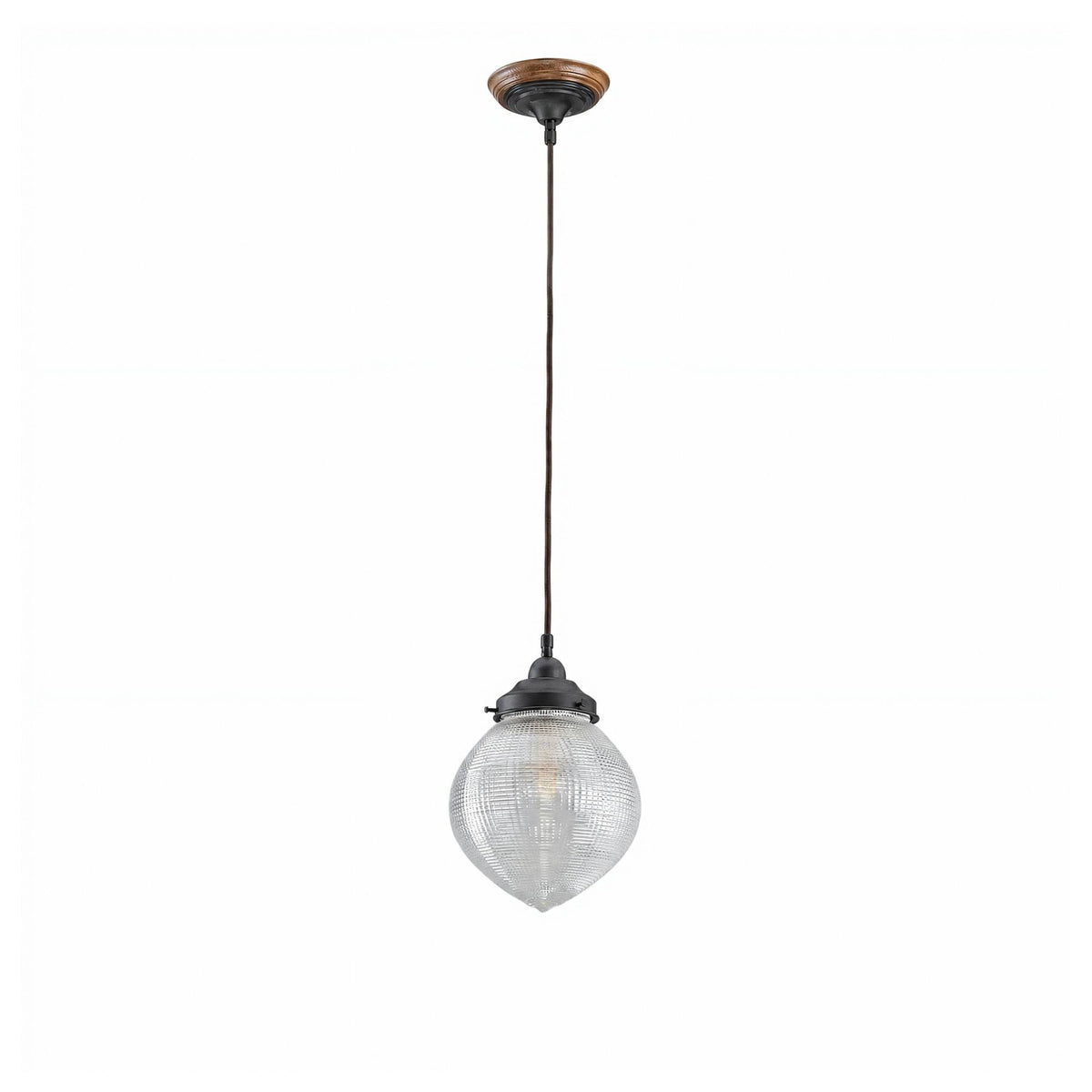 Teardrop Hallophane 8" w Cloth Cord Suspension, Patina