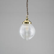 Teardrop Hallophane 8" w Chain Suspension, Polished Brass